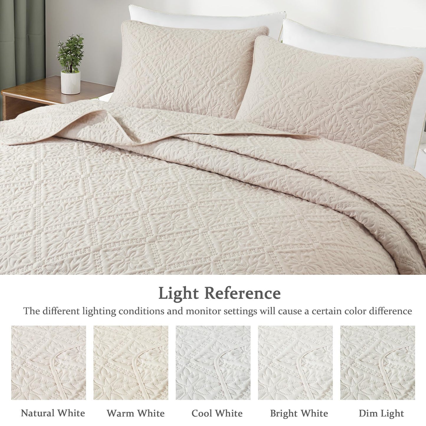 Exclusivo Mezcla King Quilt Bedding Set, Lightweight Soft Bedspreads Coverlets with 2 Pillow Shams, Modern Brich Beige Oversized Quilts King Size for All Seasons