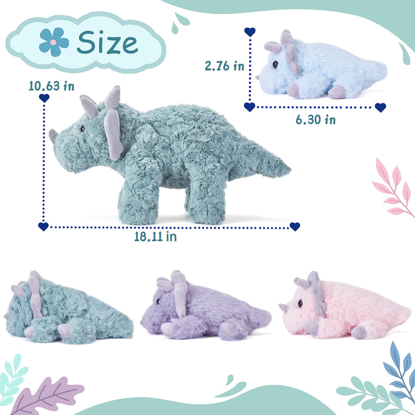 EARTHSOUND Triceratops Dinosaur Mom and Baby Stuffed Animal Mommy Plush,18" Cute Small Mama Soft Toy with Little Babies,Gift for Kid (Triceratops)