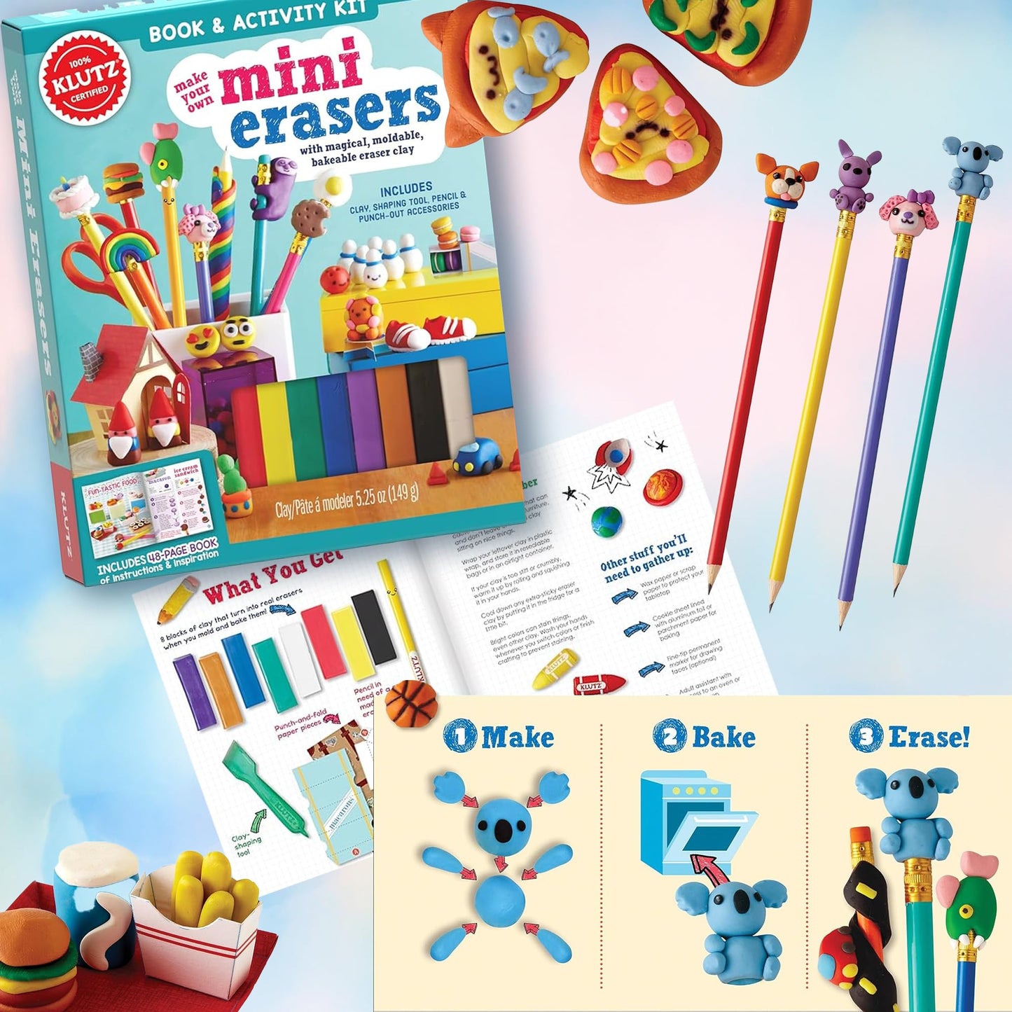 Klutz Make Your Own Mini Erasers Book & Activity Kit with Clay, Tools and Cat's Cradle String Figures Book Bundle