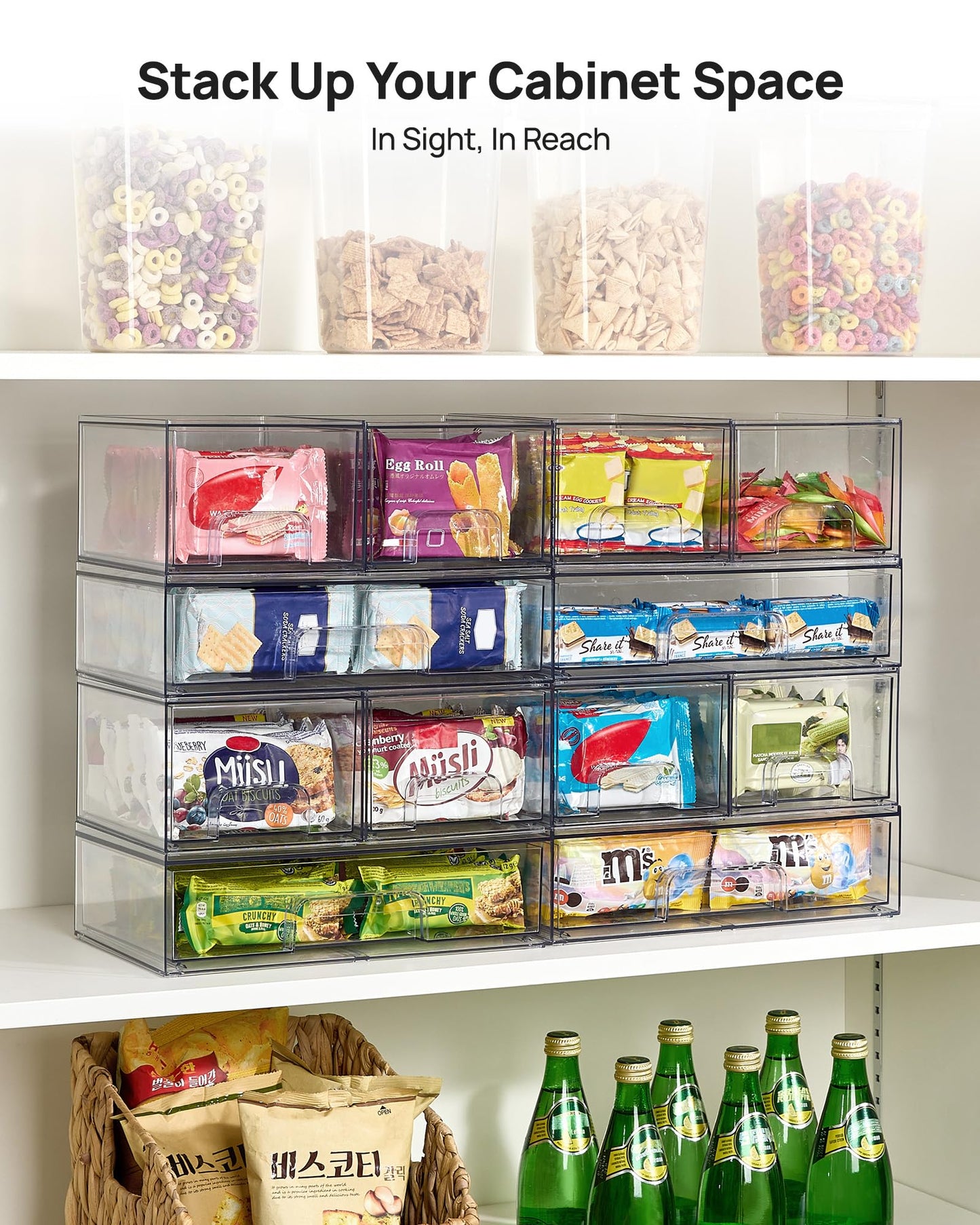 Vtopmart Stackable Storage Drawers Set of 4, Clear Plastic Organizer Bins for Bathroom Supplies,Ideal for Cabinet,Pantry,Laundry Room Organization