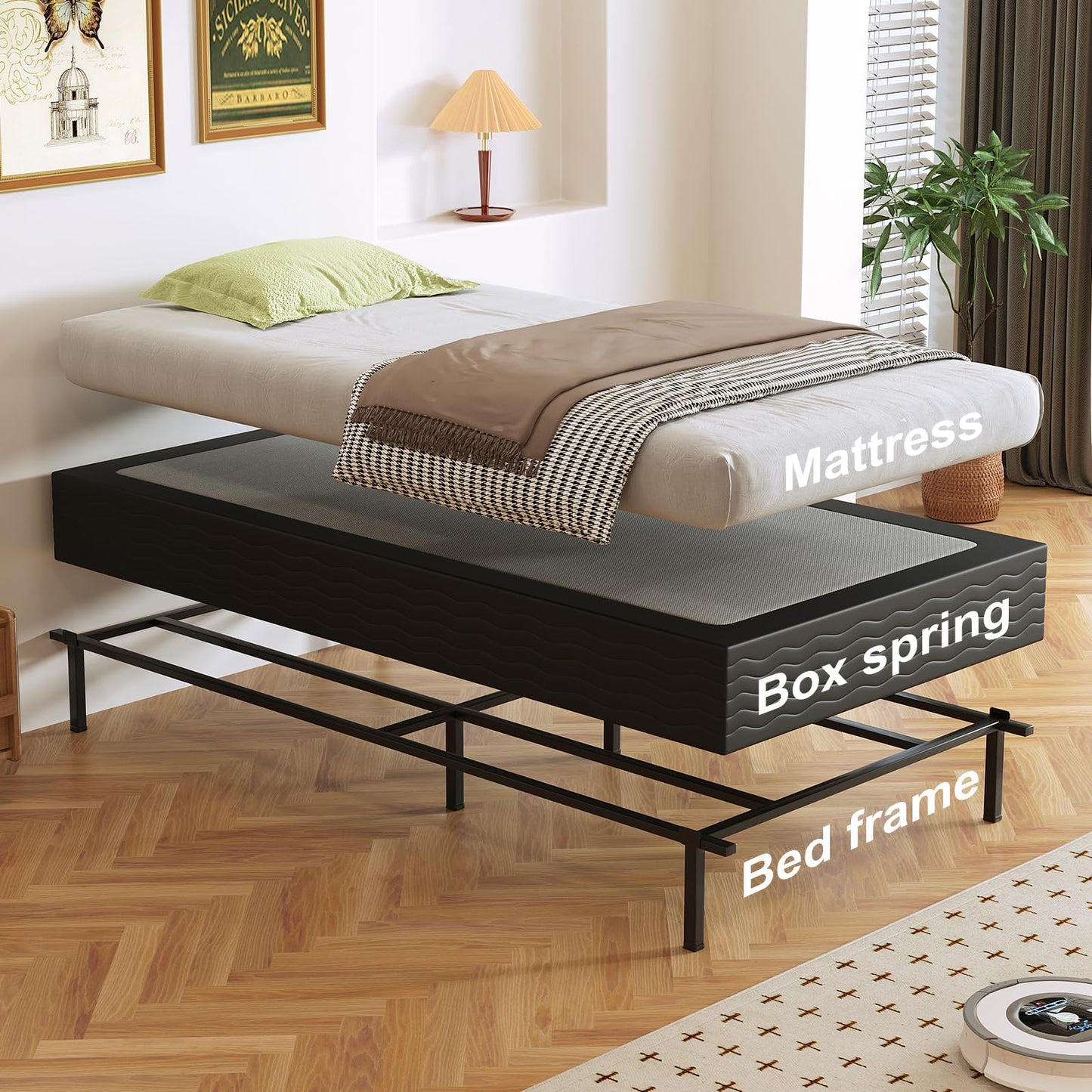 Arhomefurni 10 Inch High Profile Twin Box Spring, Heavy Duty Metal Frame Mattress Foundation with Fabric Cover, Easy Assembly, Noise-Free (10 Inch, Twin)