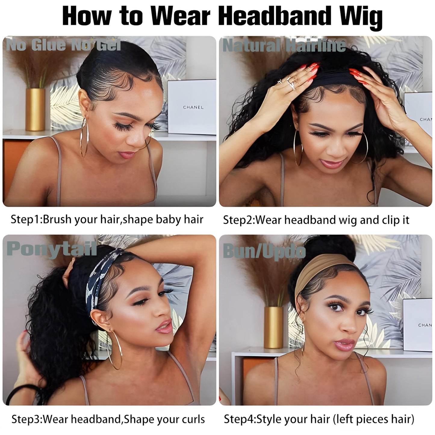 jkahh Curly Headband Wig Human Hair 20Inch Human Hair Headband Wig Glueless Wear and Go Human Hair Scarf None Lace Front Wigs 150% Density Natural Color