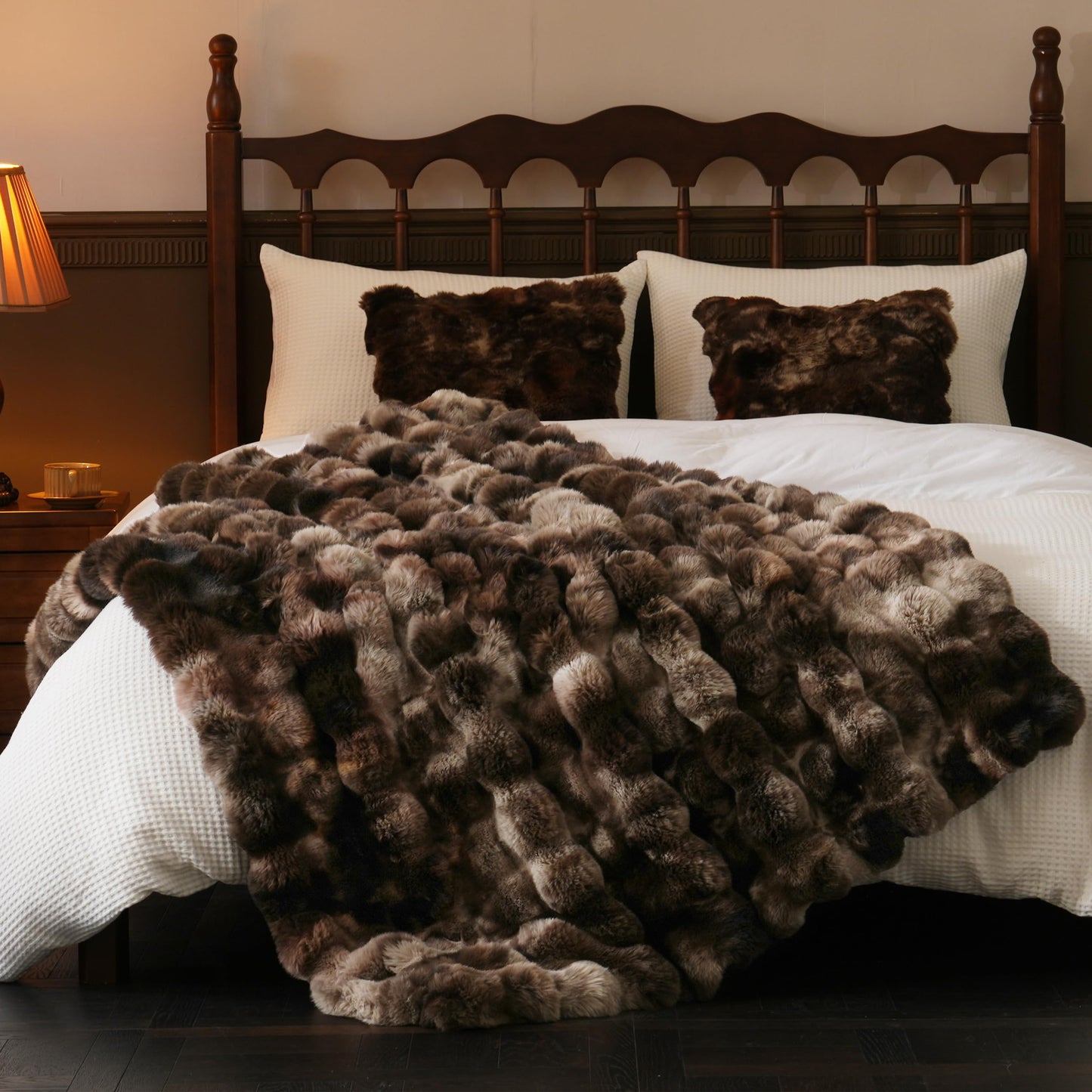 BENVWE Fluffy Faux Fur Throw Blanket for Couch, Soft Plush Thick Cozy Fuzzy Luxury Minky Bubble Blanket for Home Living Room Decor Gift for Women, Tie-dye Coffee, 60" x 80", 1100GSM