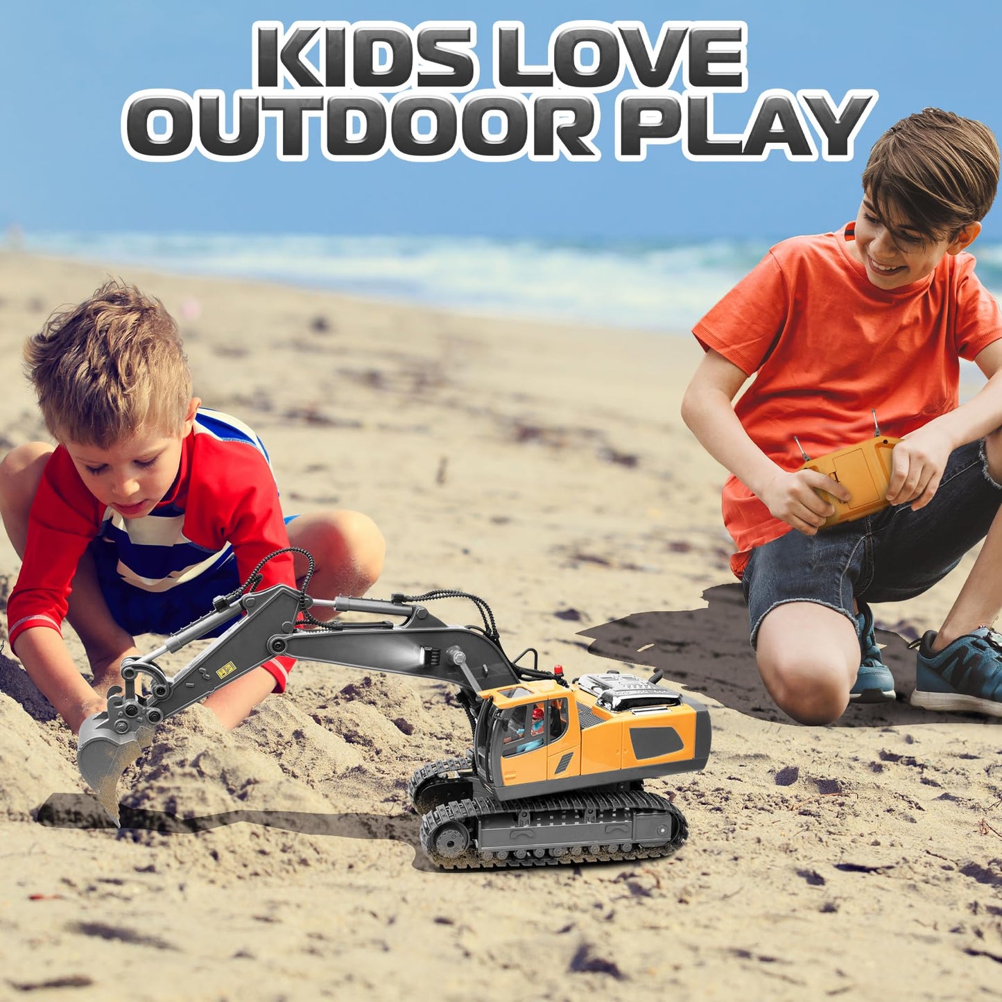 Samtop Remote Control Excavator Toys, 11 Channel 1:20 RC Construction Vehicles, 680° Rotation Hydraulic Car Toys for 4 5 6 7 8 9 10 Year Old Boys Kids, RC Truck Digger Toys Christmas Birthday Gifts