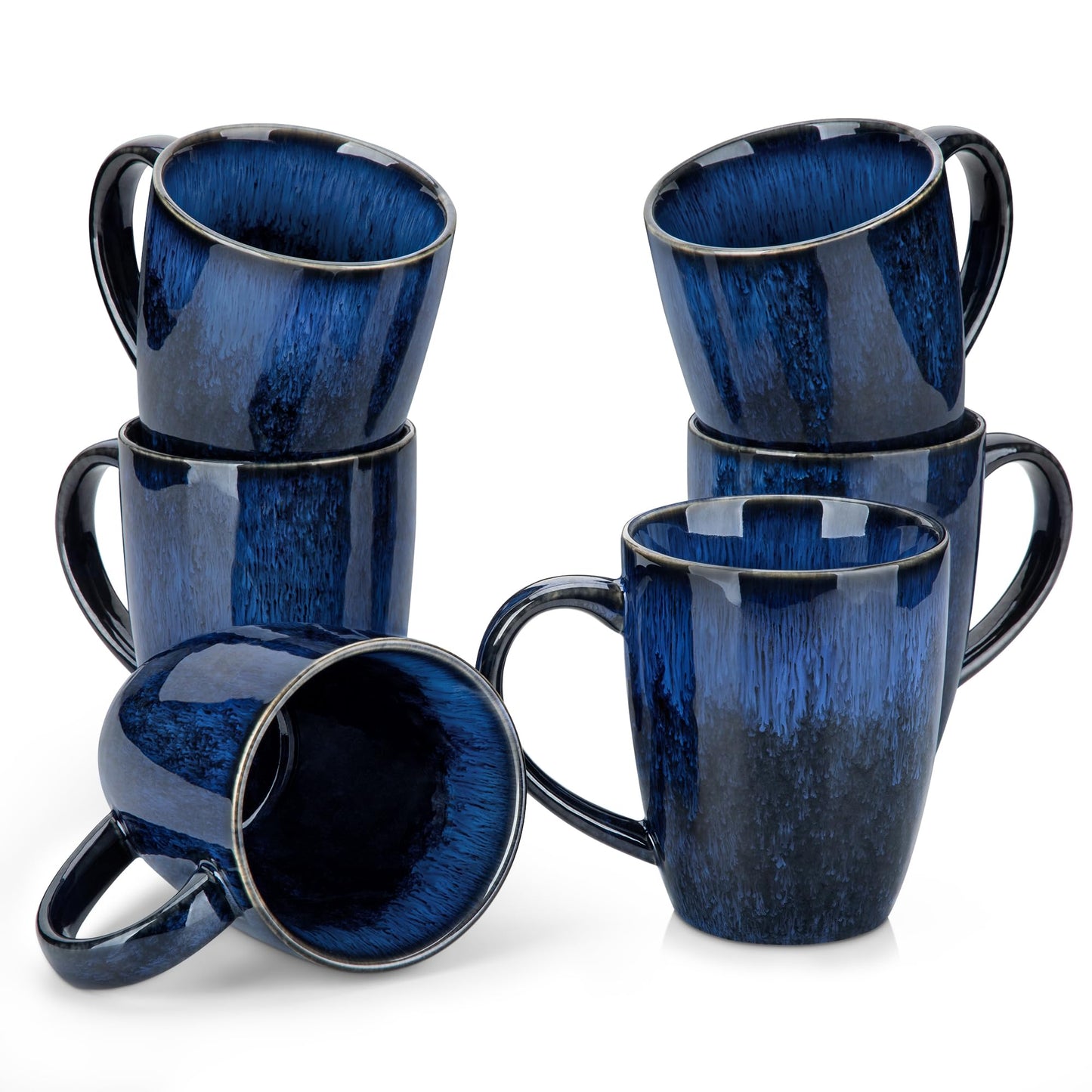 vancasso STARRY Ceramic Coffee Mug Set of 6, 16 Oz Tea Cups with Handle for Latte, Tea, Cappuccino, Milk, Cocoa, Microwave&Dishwasher Safe, Blue