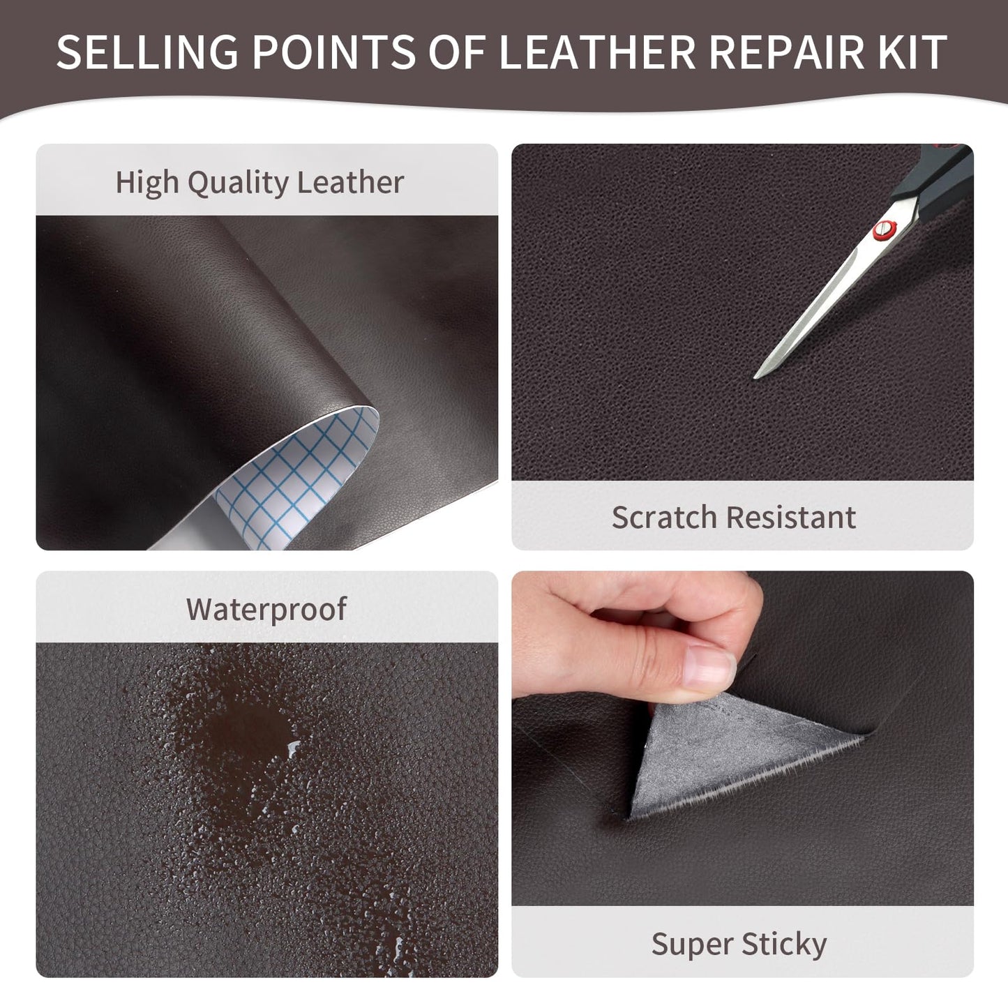 BSZHTECH Leather Repair Tape Self-Adhesive Leather Repair Patch for Couch Furniture Sofas Car Seats Advanced PU Vinyl Leather Repair Kit (Dark Brown, 35.4X79 inch)