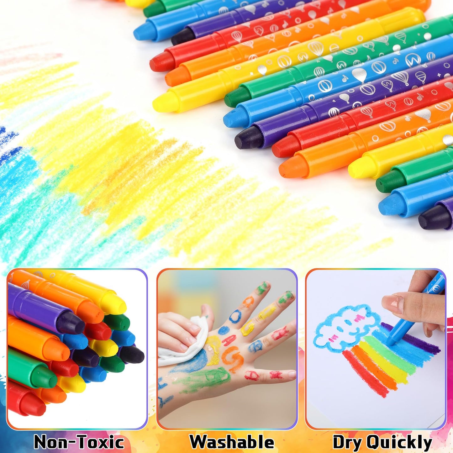 Lewtemi 120 Pcs Gel Crayons 6 Watercolor Rainbow Crayons Twistable Art Drawing Painting Supplies for Paper, Glass, Mirrors and Windows