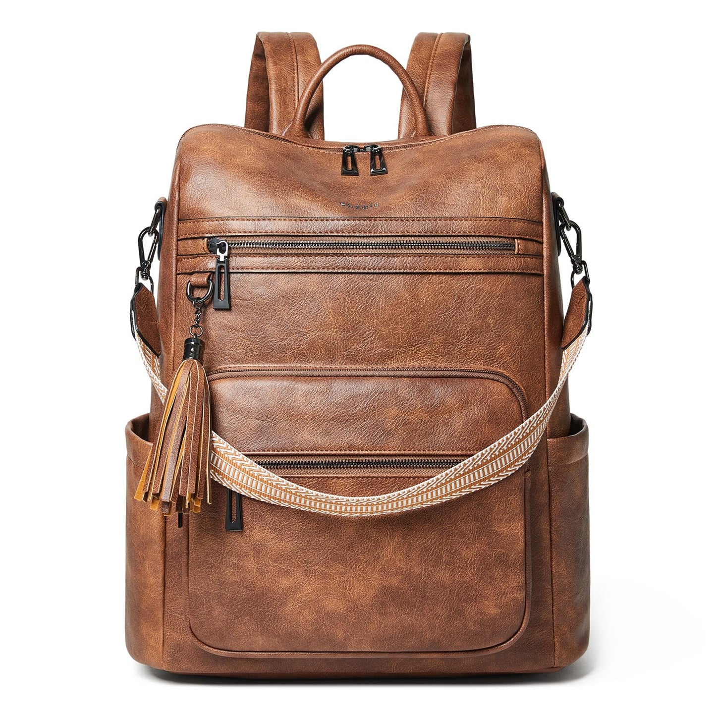 Shrrie 15.6 inch Laptop Backpack for Women,Large Leather Backpack Purse,Travel,Carry on,Water Resistant Casual Laptop Backpacks,College Backpack,Work Backpack for Women,Two-toned Brown