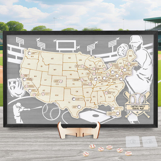 Baseball Stadium Map,USA Travel Map with Pins,Baseball Decor,Sports Memorabilia US Ballparks Travel Tracker,United States Maps for Wall,Baseballs Gift for Men Boys MLB Fans Baseballism (Gray)