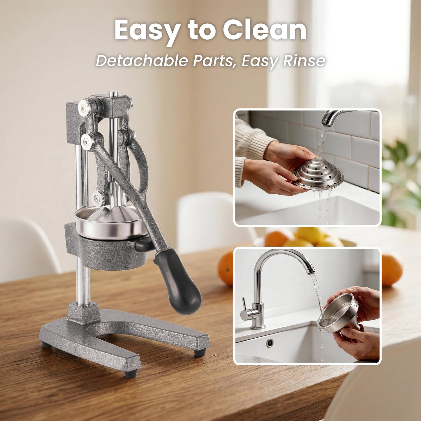 Zeluna Cast Iron Juicer Manual Hand Press Squeezer for Citrus & Pomegranate – Easy to Clean Metal Juice Press with Stainless Steel Bowl, Ideal for Home Cooks, Health Enthusiasts, and Bartenders