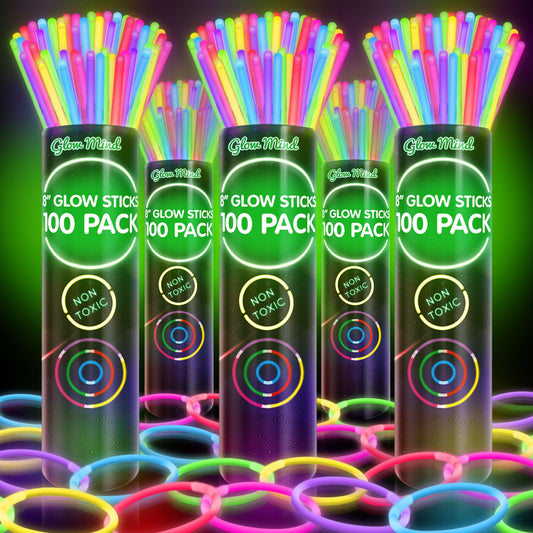 500 Ultra Bright Glow Sticks Bulk - Halloween Glow in The Dark Party Supplies Pack - 8" Glowsticks Party Favors with Bracelets and Necklaces