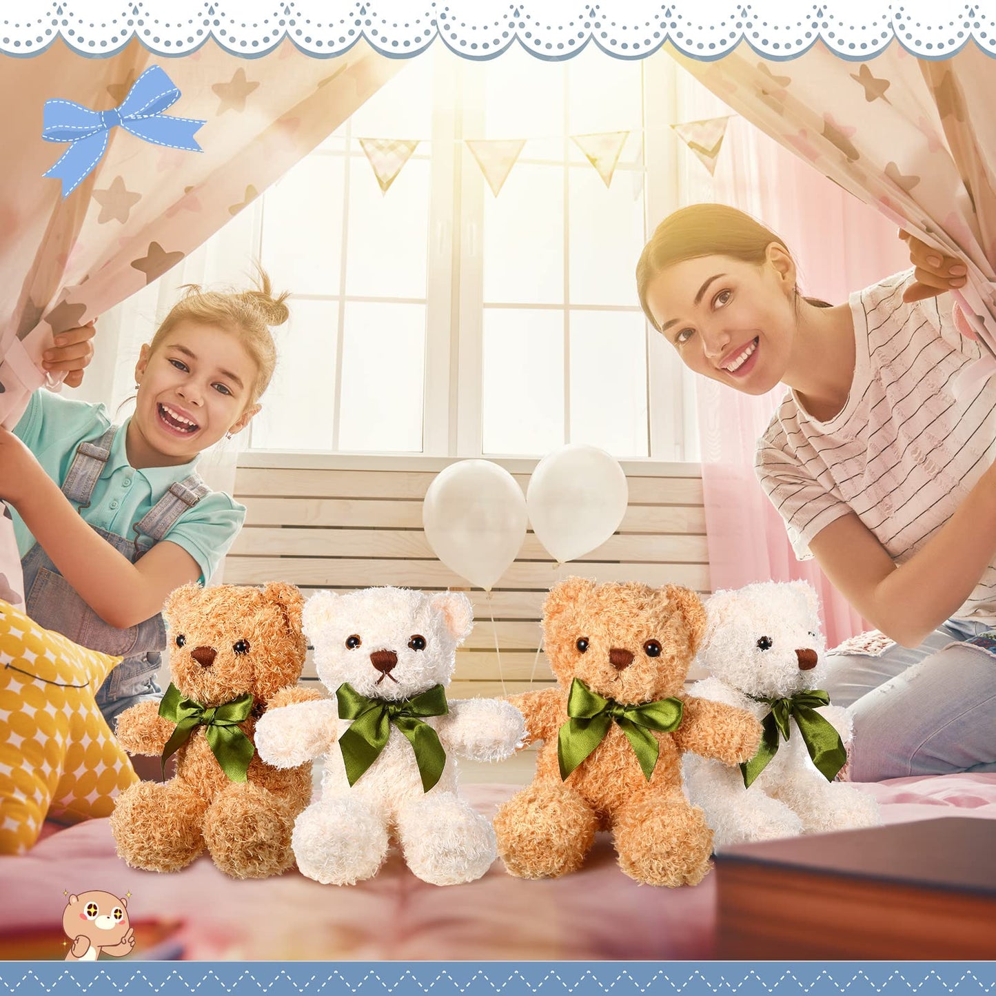 HyDren 24 Pcs Bear Stuffed Animals Bulk Cute Bear Plush Doll for Kids 10 Inch Children's Sleeping and Playing Toy Preschool Animals with Bow for Baby Shower Wedding Mothers Day Birthday Party