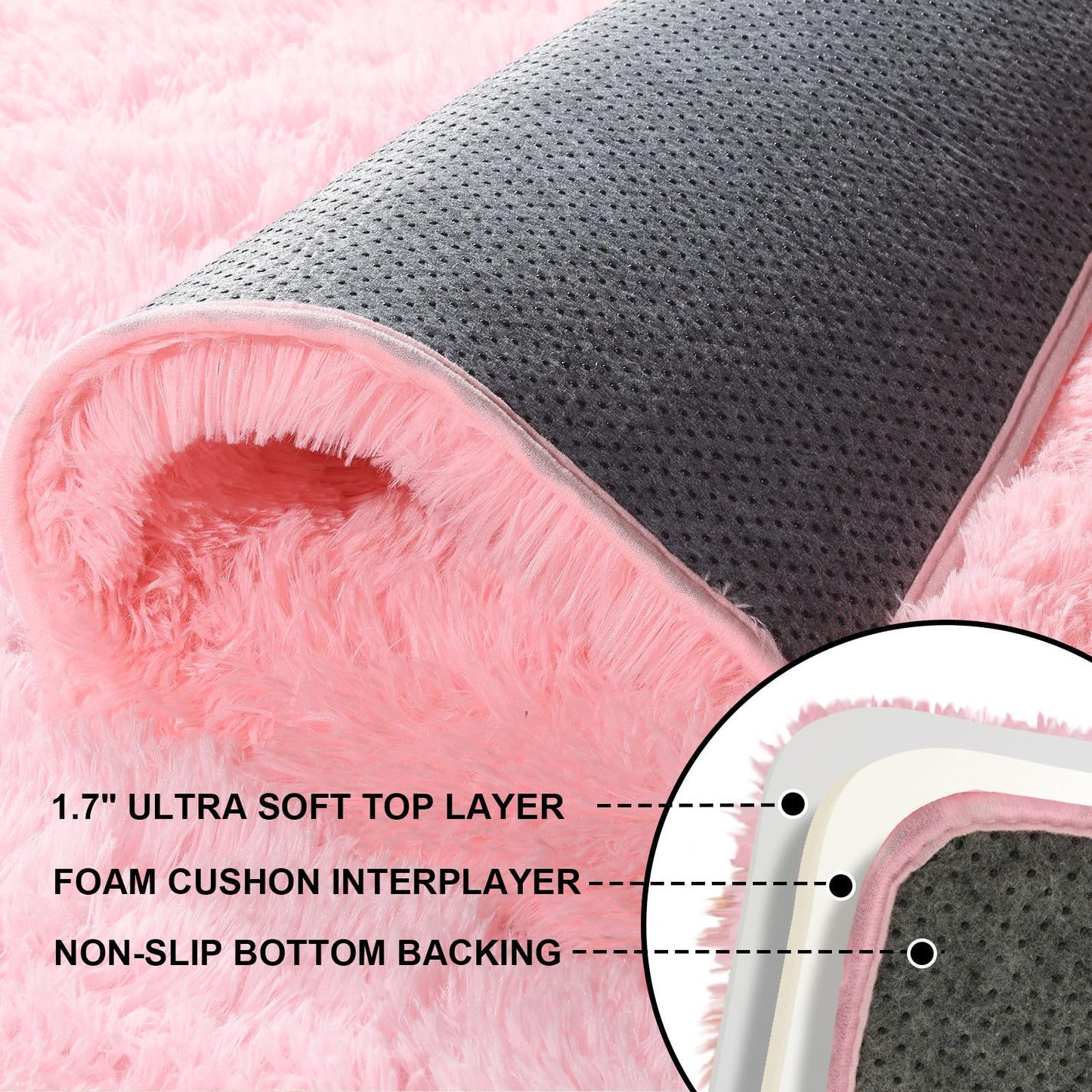 Ehayx 8x10 Area Rugs for Living Room, Large Fluffy Pink Rugs for Bedroom, Fuzzy Shag Soft Non-Slip Carpet for Kids Girls and Boys Nursery Dorm Indoor Room Home Decor (8ft X 10ft, Pink)