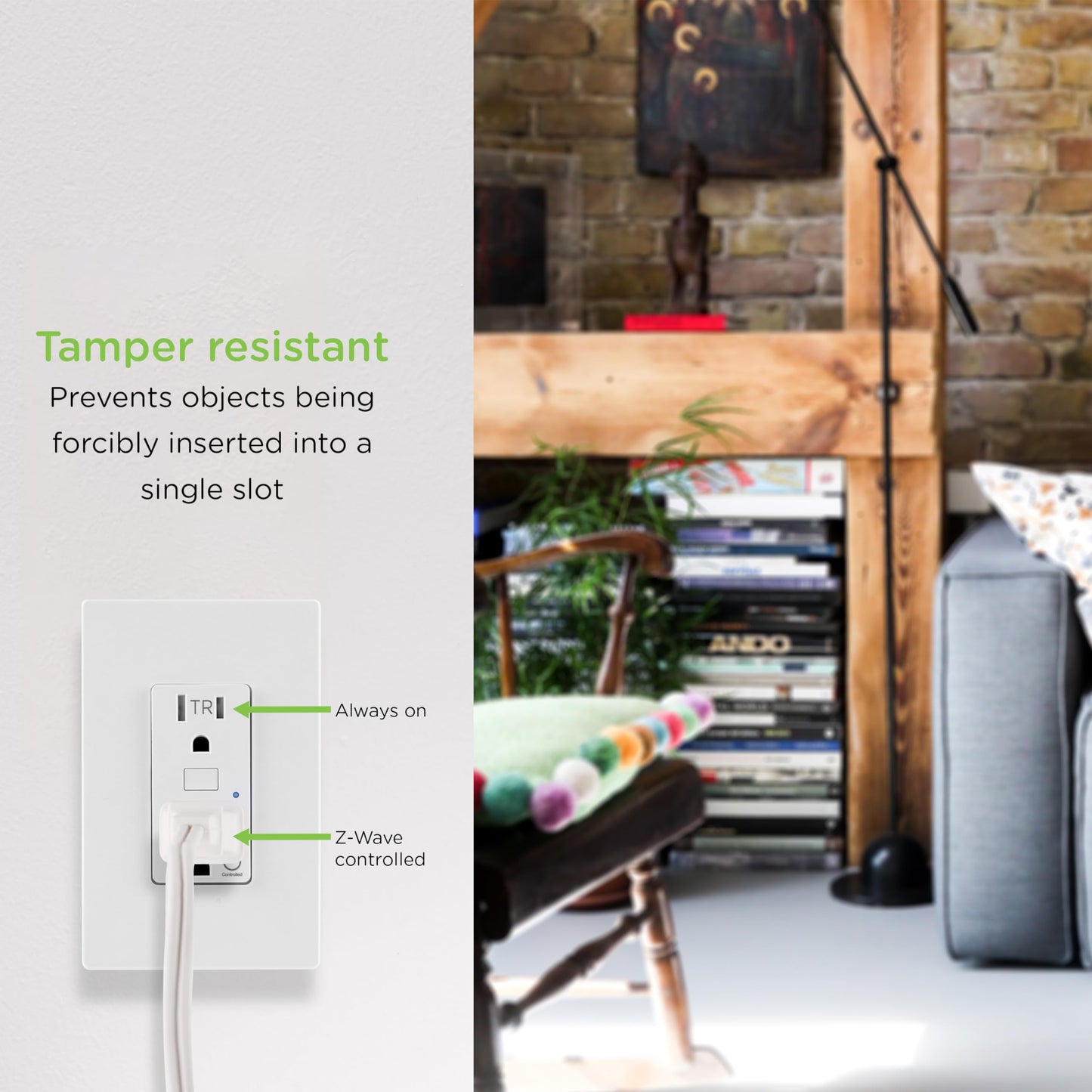 Enbrighten Z-Wave Plus Smart Receptacle, Works with Alexa, Google Assistant, Tamper-Resistant, Z-Wave Outlet, Always On Outlet, Hub Required, Smart Outlet, Lamps, Small Appliances, 700 Series, 58449