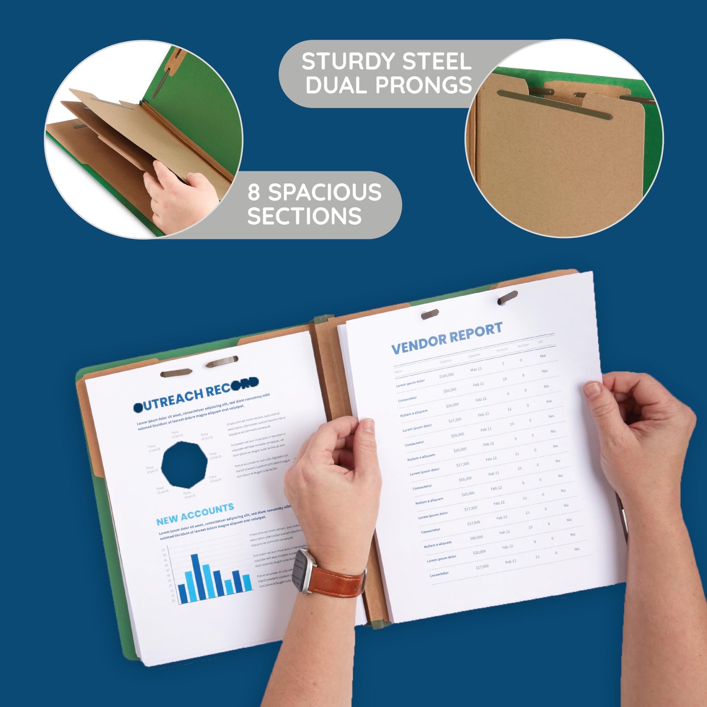 Blue Summit Supplies Green Classification Folders, 3 Dividers, Letter Size with 2 Inch Expansions, Use for Organizing Medical Records & Client Files, 10 Pack