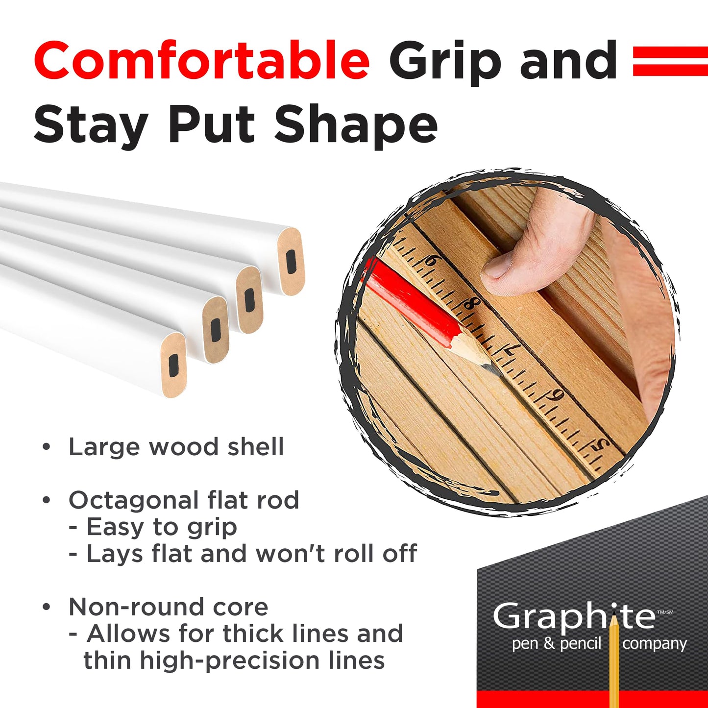 GRAPHITE Hard Lead Carpenter Pencils Bulk - (72) Pieces Lumber Wooden Pencil #2 (HB) - White