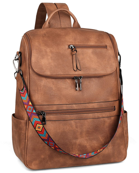 FADEON Laptop Backpack for Women Leather Travel Backpack with Laptop Compartment, Designer Ladies Computer Backpacks Brown