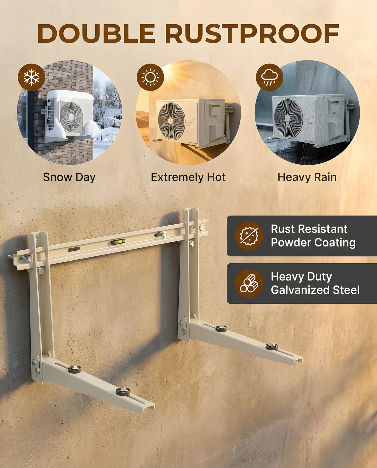 Heavy Duty Mini Split Wall Mounting Bracket, 550lb Load Capacity, Galvanized Steel with Dual Anti-Rust Coating, Adjustable Leveling Design, Anti-Vibration Pads, Fits 9000–36000 BTU Outdoor AC Units