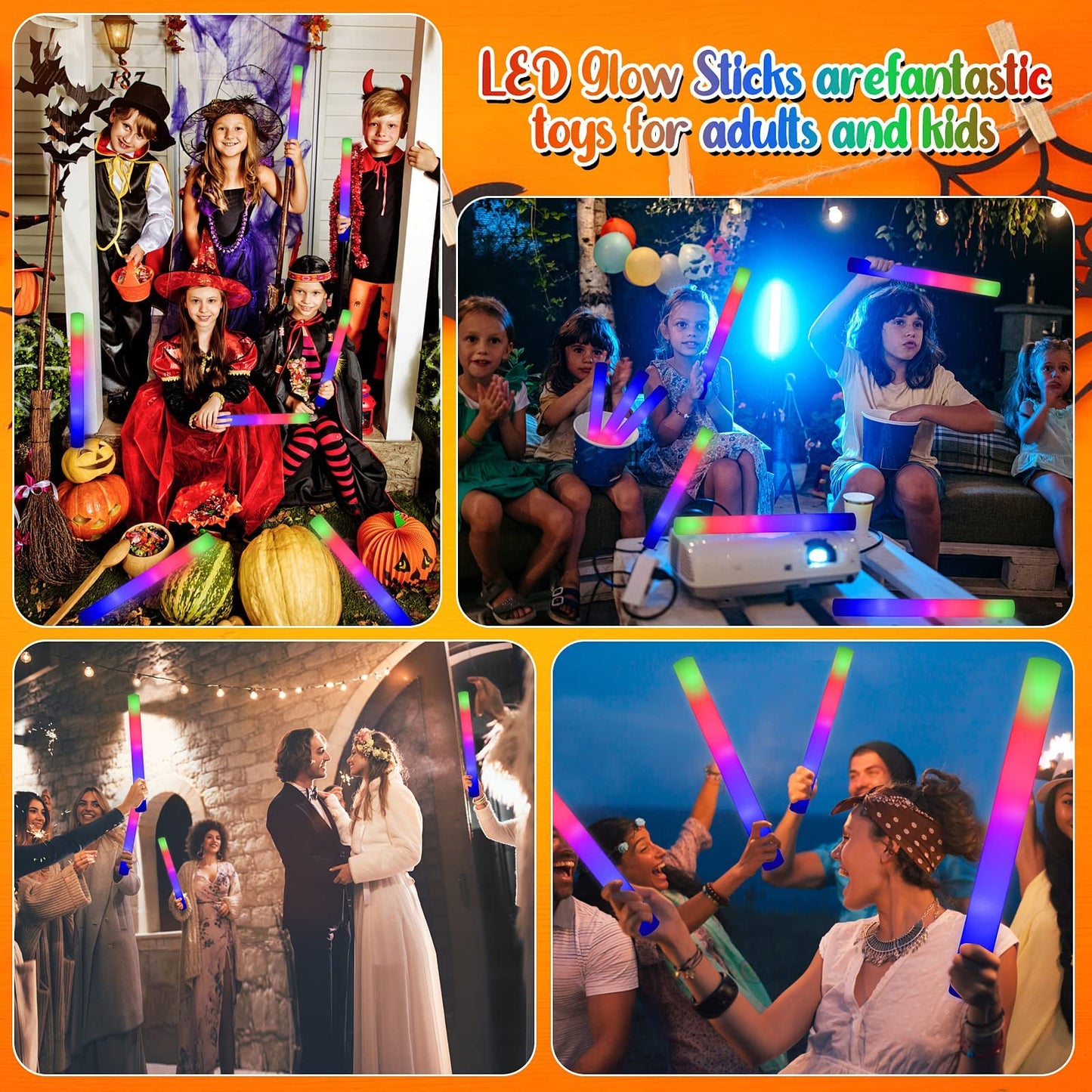 LifBetter 42 Pcs Glow Sticks Bulk- LED Foam Sticks in The Dark with 3 Modes Flashing Led Foam Multicolor Batons Light up Party Favors for Birthdays, Weddings, Concerts, Festivals
