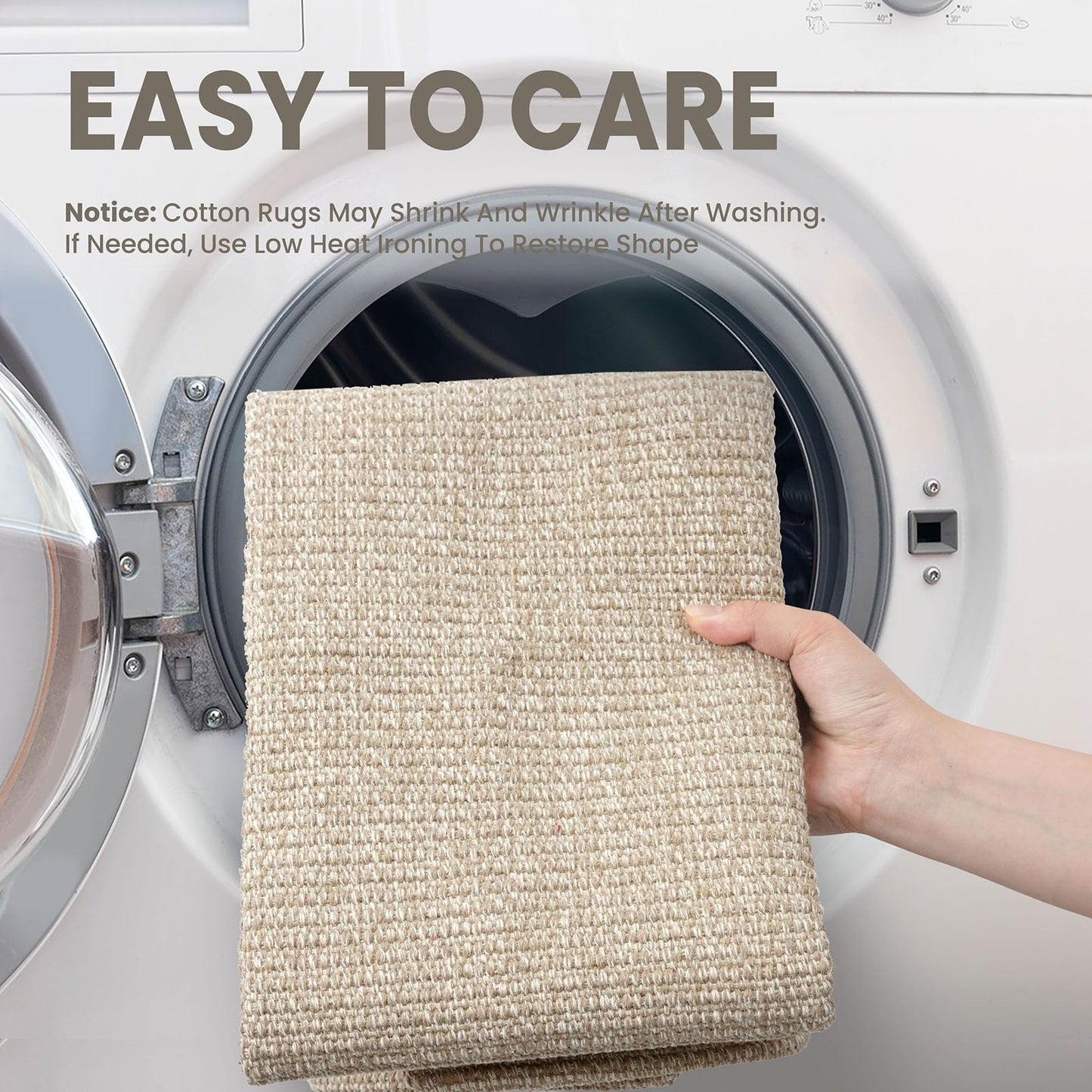 EARTHALL Washable Area Rug 3x5 Ft Non Slip Rugs for Entryway, Braided Rubber Backed Throw Rugs Door Mat Indoor Outdoor Entrance, Cotton Woven Carpet for Kitchen Foyer Front Door, Send/Beige