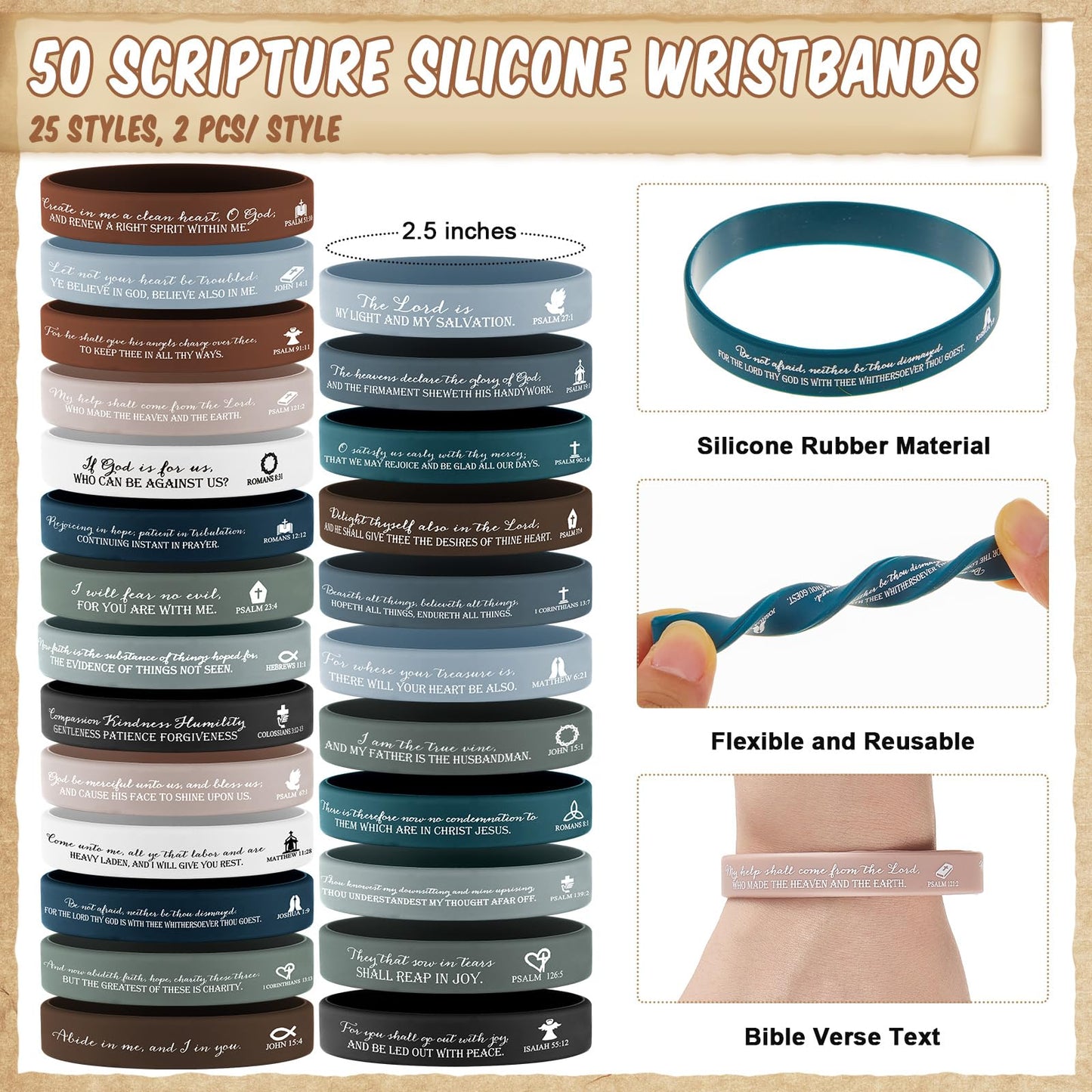 Feifeiya 50 Sets Father’s Day Christian Gifts Bulk for Men, Religious Gift Set with Bible Verse Pens, Scripture Wristbands, Bible Emergency Numbers Bookmarks, Gift Bags for Dad Grandpa Church