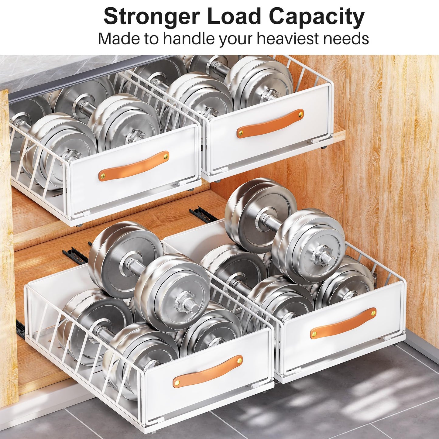 Pull out Cabinet Organizer Fixed with Adhesive Nano Film,Heavy Duty Slide out Pantry Shelves Drawer Storage,Sliding Mesh Cabinet Basket with Handle for Kitchen, Bathroom,Home, 13.8"W X 21"D X6.2"H