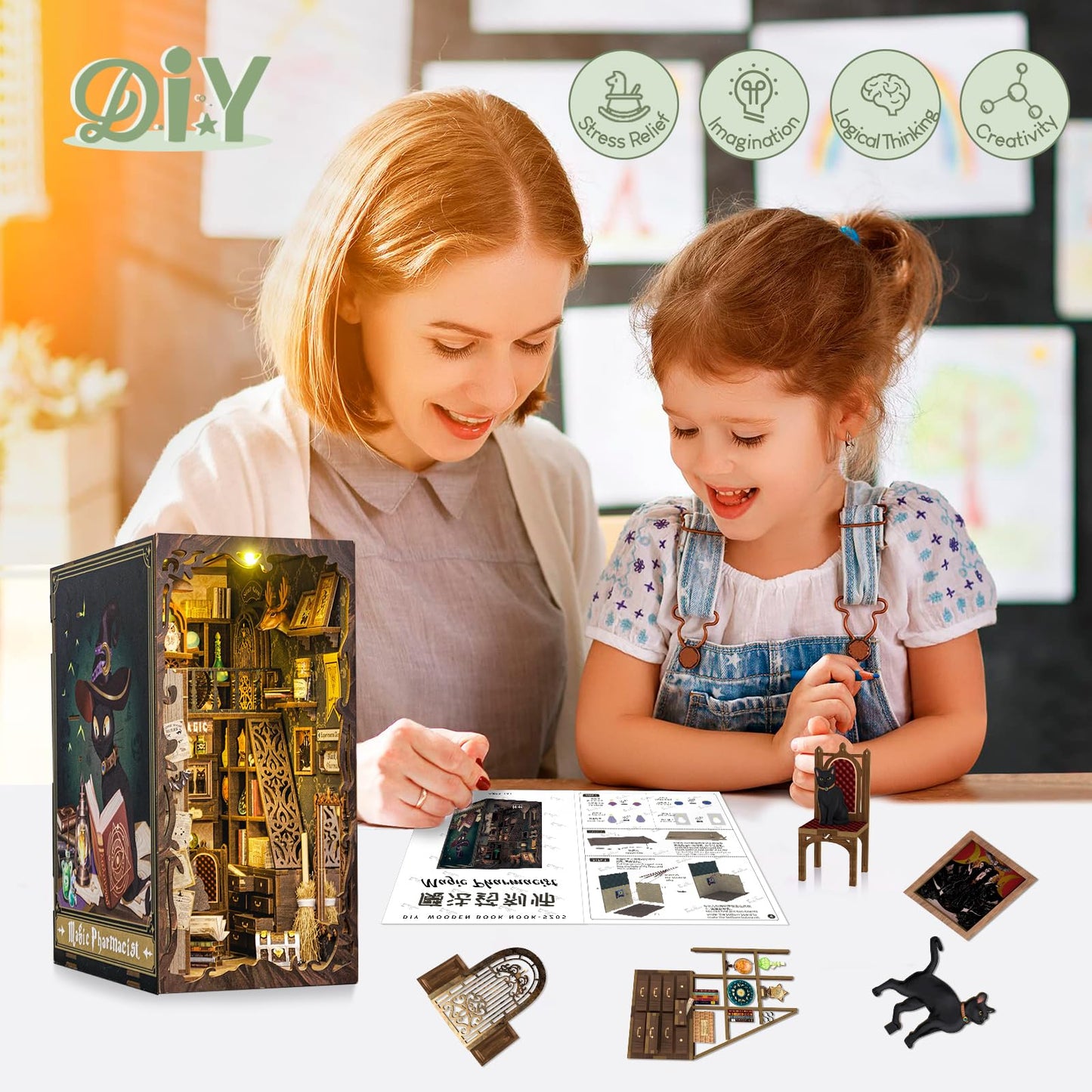 CUTEBEE Book Nook Kit, DIY Booknook Miniature House Tiny House 3D Wooden Puzzle Dollhouse Kit for Adults and Teens, Bookshelf Insert Decor, DIY Craft Gift Model Build