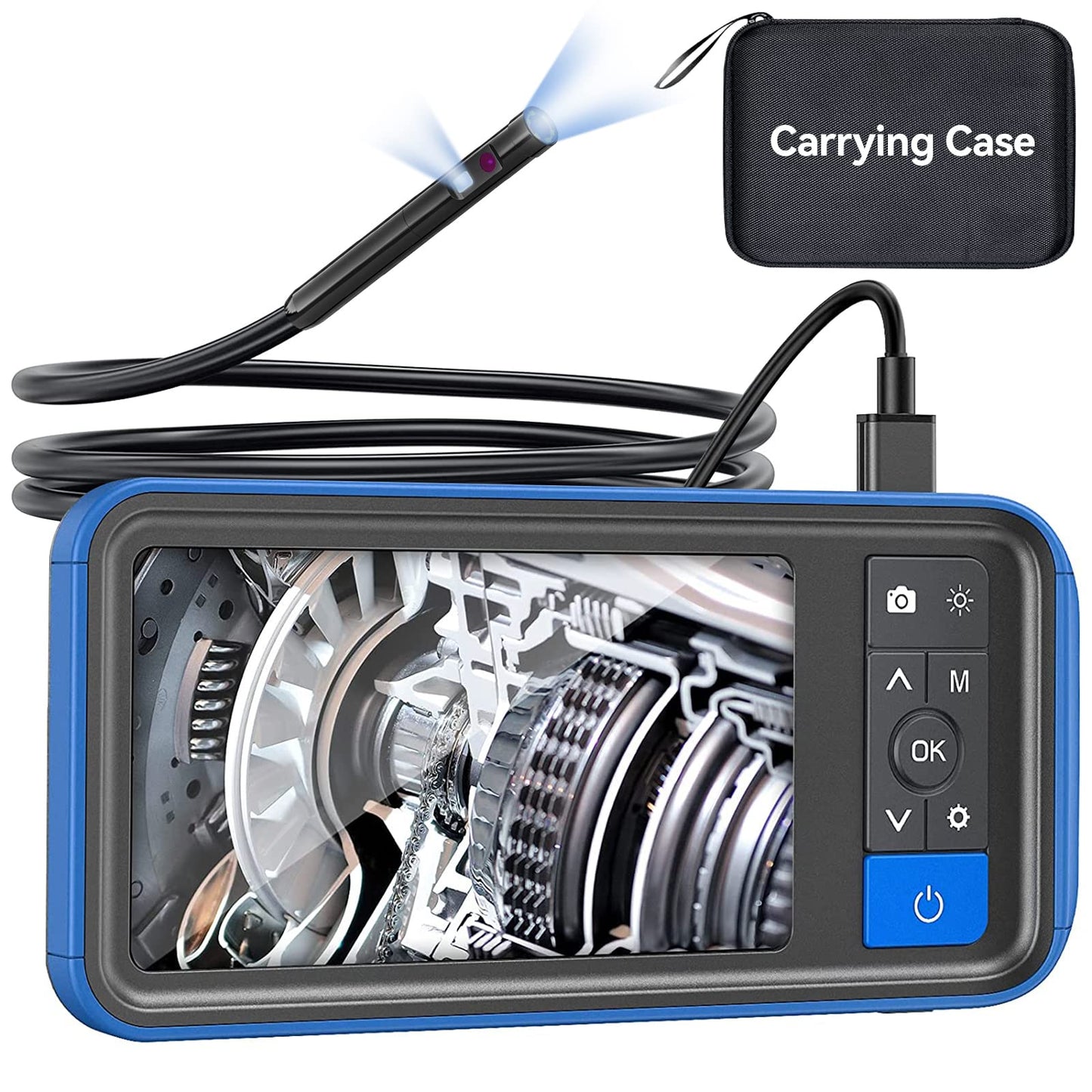 Dual Lens Endoscope Camera with Light, Teslong 4.5" HD Snake Borescope Inspection Camera, 0.2inch Automotive Scope Camera with Flexible Cable, Industrial Fiber Optic for Engine Mechanic(5FT)