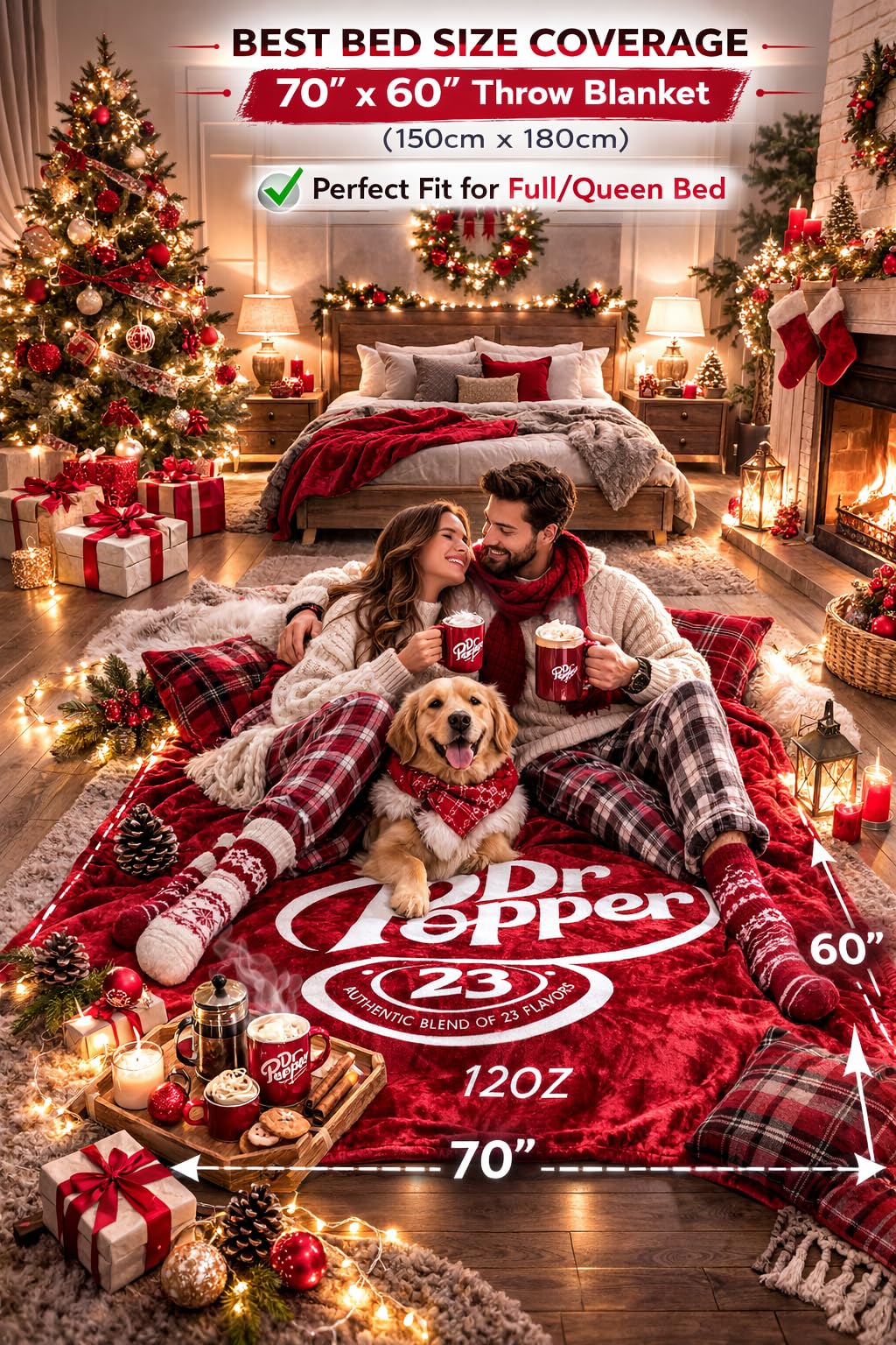 RMKA Dr Pepper Blanket 70x60 – Soft Thermal Flannel Fleece Throw, Soda Can Stuffed Plush Red Blanket for Couch, Bed, Car & Travel – Fun Home Decor Gift for Soda Fans.
