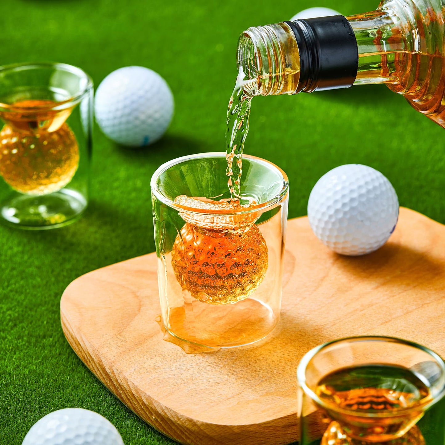 CRAFTGEN Golf Ball Shot Glasses Set of 4, Funny Handmade Birthday Gifts for Men and Women - 2oz Double Walled with 3D Shape Golf Ball Inside, Tequila, Whiskey, Cocktail Presents for Golfer