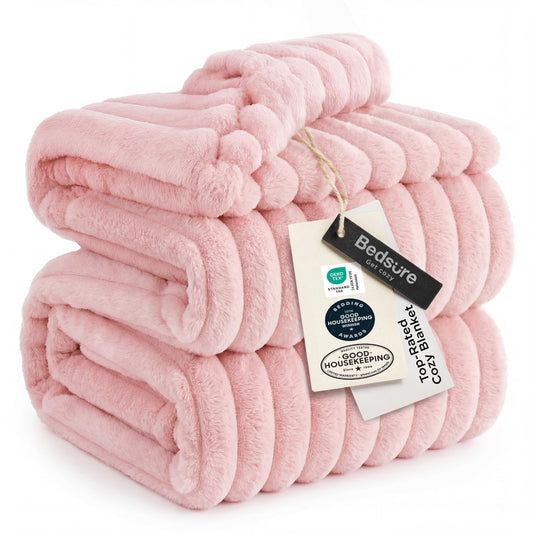 Bedsure GentleSoft Coral Pink Fleece Queen Blanket for Couch - Super Soft Cozy Blankets for Women, Cute Small Blanket for Girls, 90x90 Inches