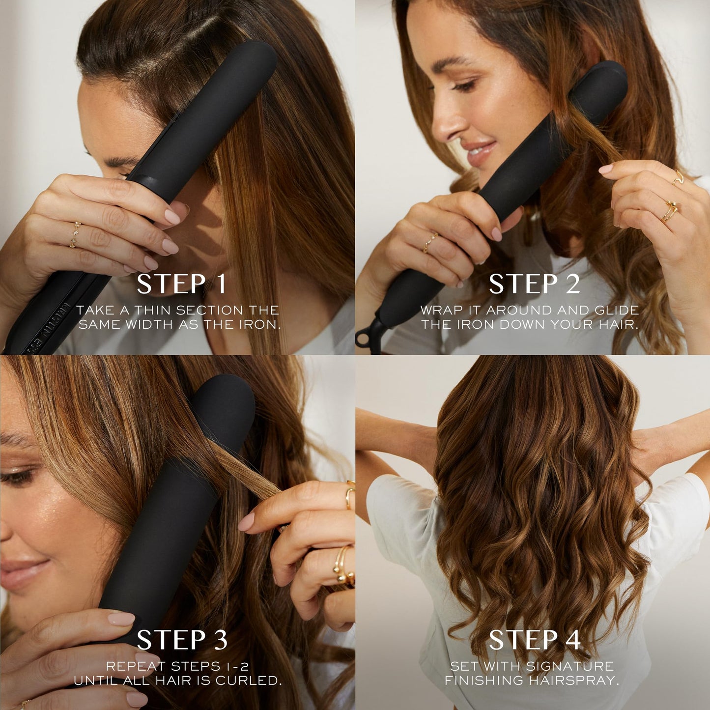 Kristin Ess Hair Nanoblack 3-in-1 Curling Flat Iron Straightener + Style Assist Heat Protectant Spray - 1 1/4 Inch Salon Professional Ceramic Hot Tool - Hair Straightener + Curler 2 in 1 + Beach Waver