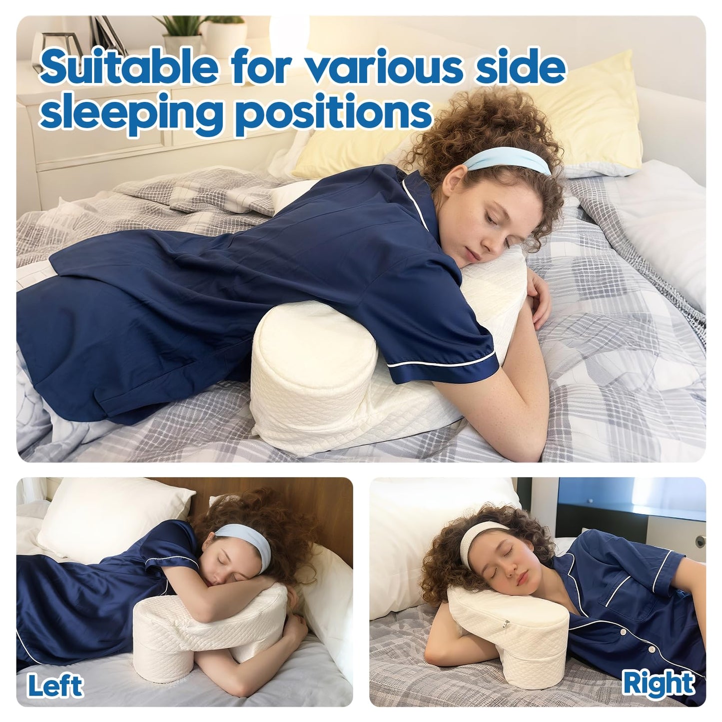 JZHLLA 5.5 Inch Pillow for Side Sleepers with Shoulder Pain Arm Channel Design, 40D Memory Foam for Support, Ergonomic Contour & Skin-Friendly Cover Relieves Pressure for Comfortable Sleep