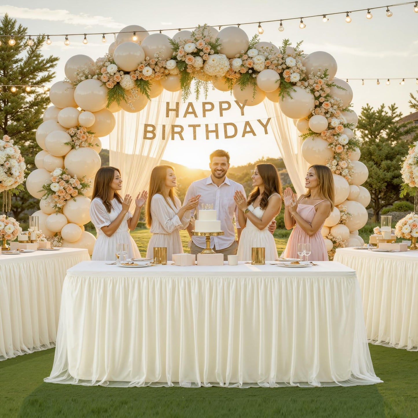 4 Pack 6ft Ivory Tulle Tablecloths for Rectangle Tables 6 Foot Ivory Rectangular Table Cloth Wrinkle Free Table Cover with Tutu Skirt for Wedding Baby Shower Birthday Party Banquet Buffet Cake