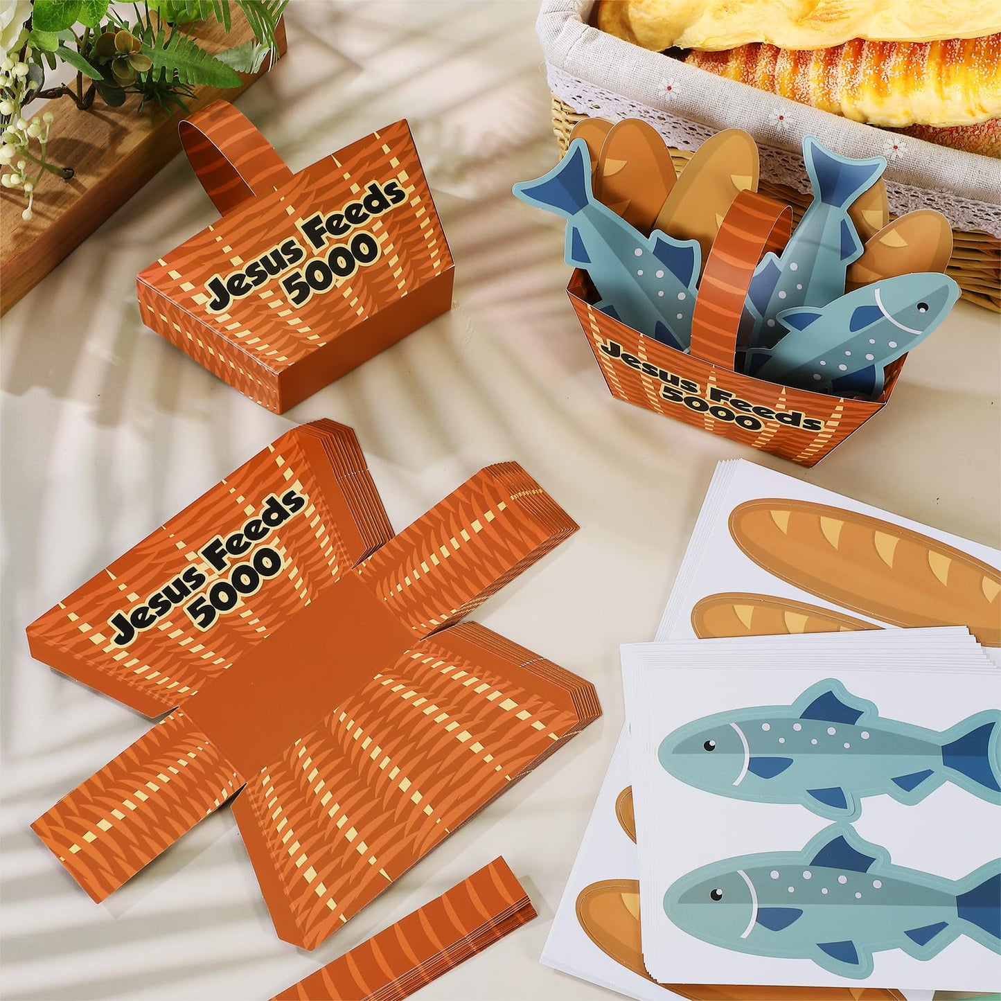 Motipuns 24 Set Jesus Feeds 5000 Craft Kit Sunday School VBS Religious Craft DIY Christian Handheld Basket Fisher of Men Vacation Bible School Gift for Home Church Preschool Activity Supplies