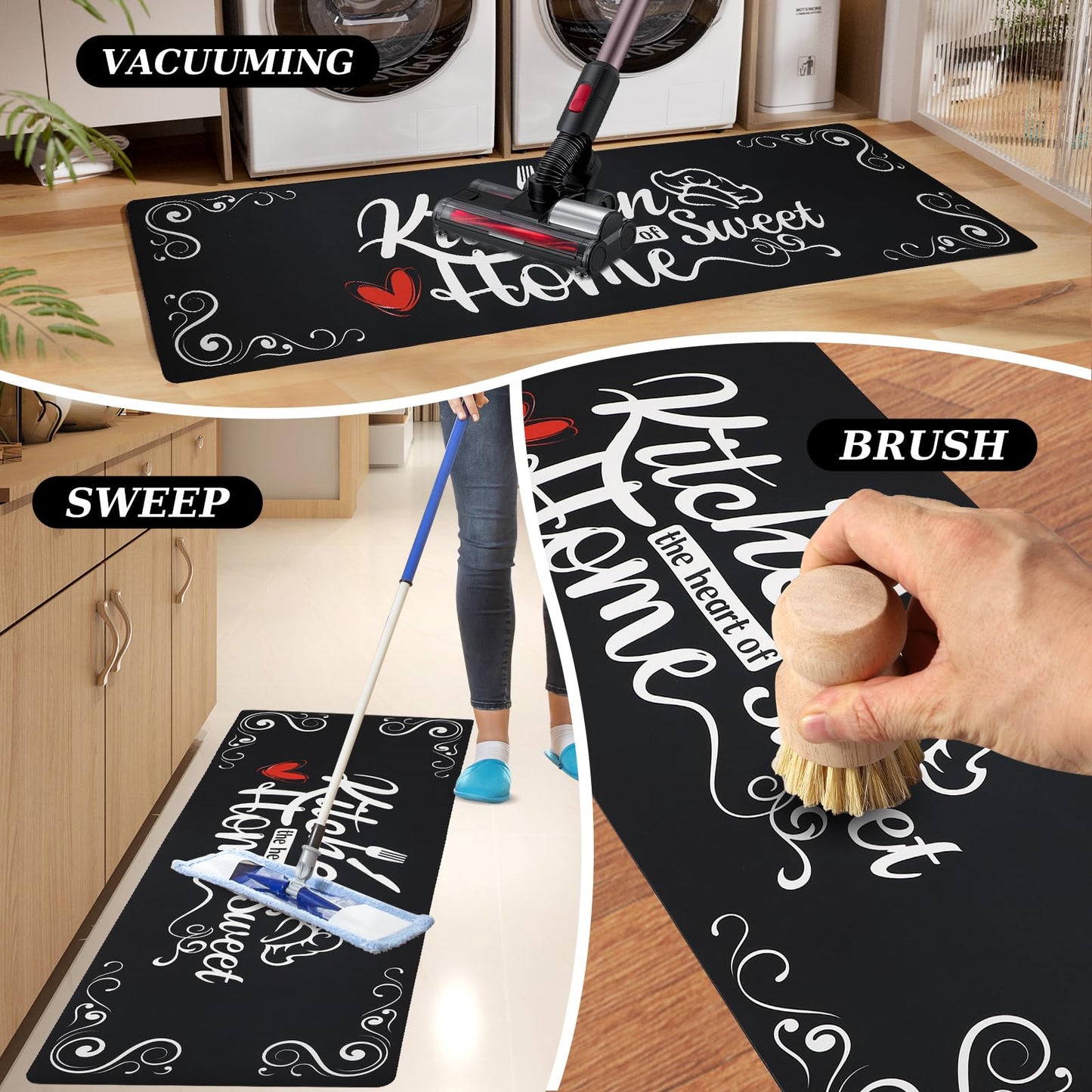 XLHOMO Kitchen Runner Rugs of 3, Non Slip Cushioned Kitchen Mats for Floor Waterproof Comfort Kitchen Rugs and Mats Farmhouse Chef Mats Floor Carpet for Sink,Laundry Room
