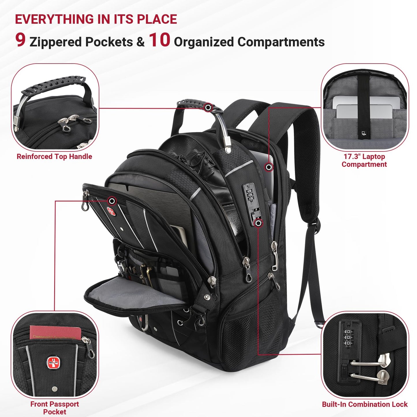 star cloud Business Travel Laptop Backpack 17 Inch, USB Type-C Charging Carry On Backpack with Anti-Theft Lock, Large Capacity Multi-Compartment Tech Backpack for Work, Commute & Travel