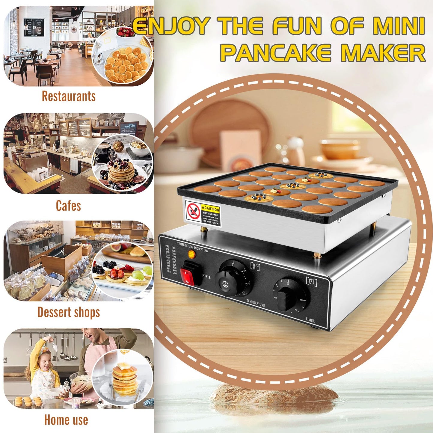 GDDGHS 25PCS Mini Pancakes Maker Machine, 110V 950W Electric Mini Pancake Maker Commercial Mini Dutch Pancake Maker, Non-stick Small Pancake Maker Mini hotcakes machine for Home Restaurant Business