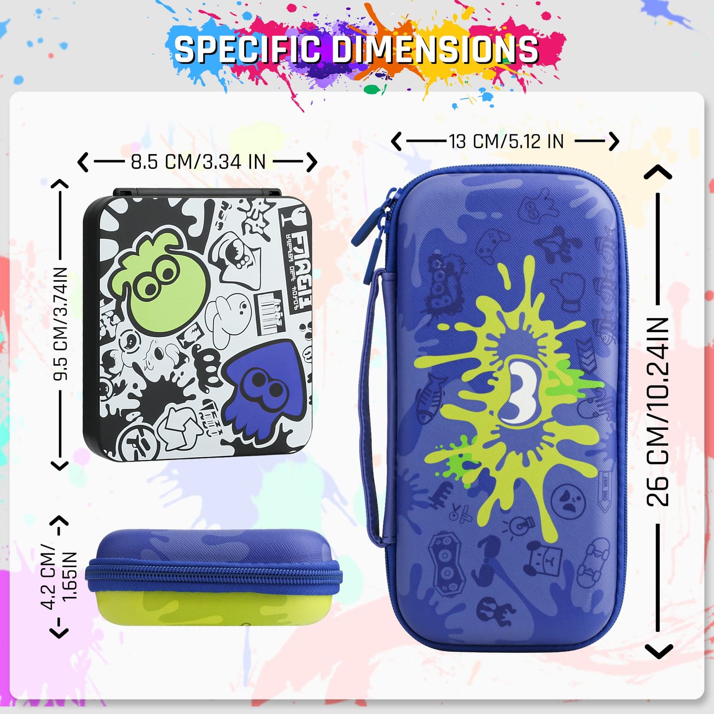 RHOTALL Blue Carrying Case for Nintendo Switch & Switch OLED Cover for splatoon 3, Hard Portable Travel Case for Switch Game Accessories Bundle Kit with Game Case and 2 Thumb Caps - for boys girls
