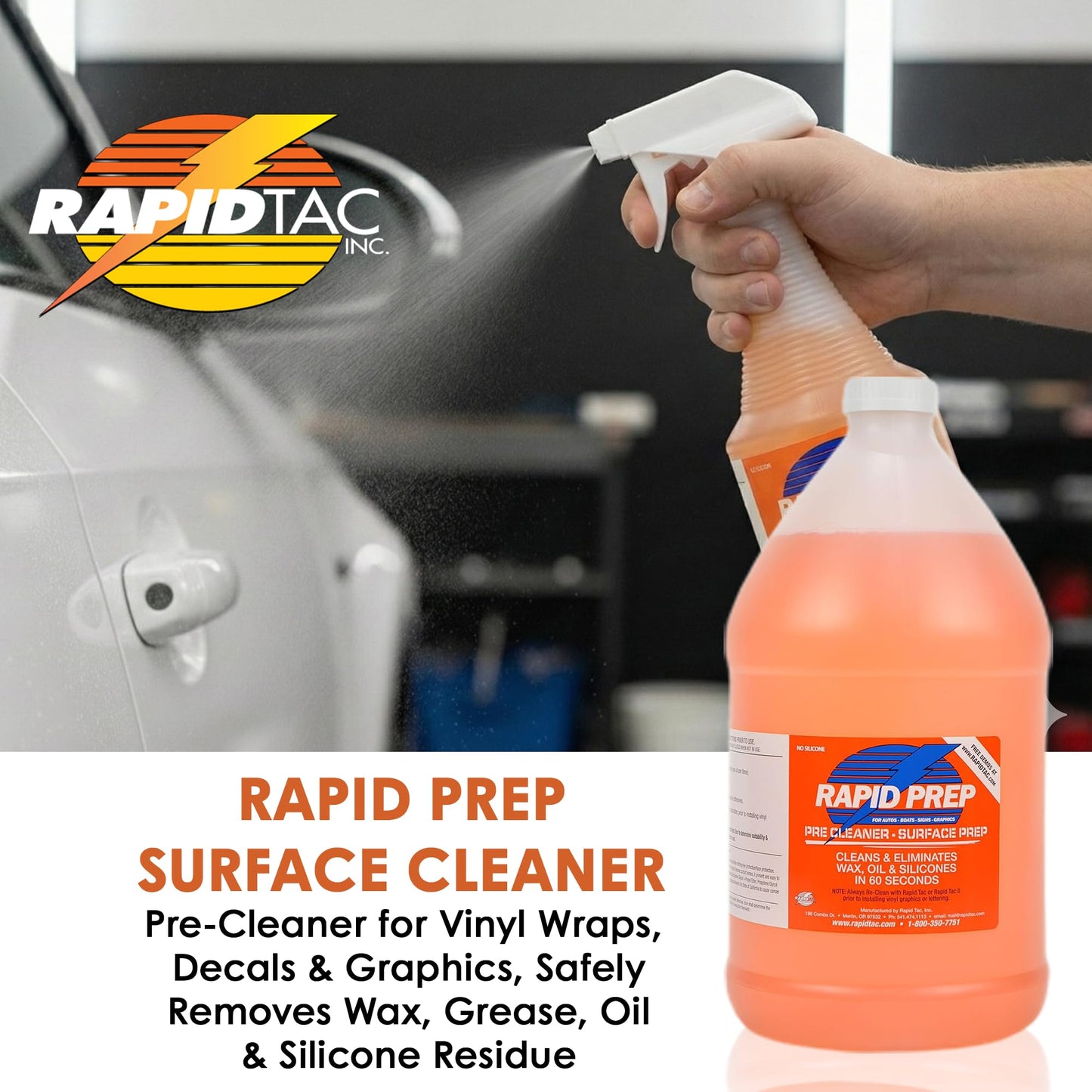 Rapid Tac Rapid Prep Surface Cleaner 128 oz | Safe Water Based solution Removes Wax, Grease, Oil & Silicone Non-Flammable for Pre-Cleaning Paint,Metals, Sign Materials & Glass Before Vinyl Application