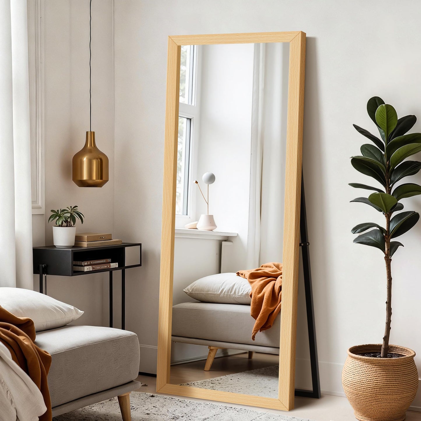 Delma Wall Full Length Mirror, Standing Mirror Full Body, Large Floor for Wall Door Bedroom Bathroom Living Room with Wooden Frame(with Stand,56x20)