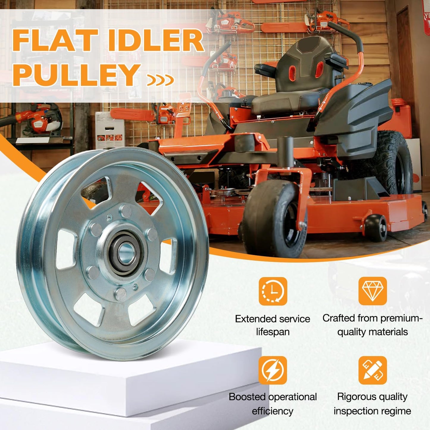 Flat Idler Pulley Replaces 033-8000-00, 033-2000-00, 033-7201-00, 033-7201-25, Lawn Mower Idler Pulley Compatible with Bad boy 48"50"54"60" ZT Series, 48"54" MZ Series, 54"61"72" Outlaw Series, 2 Pack
