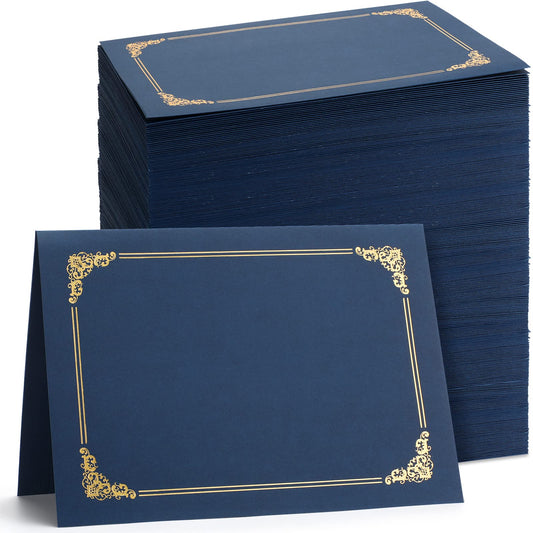 Fainne 120 Pack Certificate Holders Bulk, Diploma Covers Gold Foil Border, Document Covers for Letter Size 8.5x11 Award Certificates, Cardstock, Document Papers, Paper Card Stock (Navy Blue)