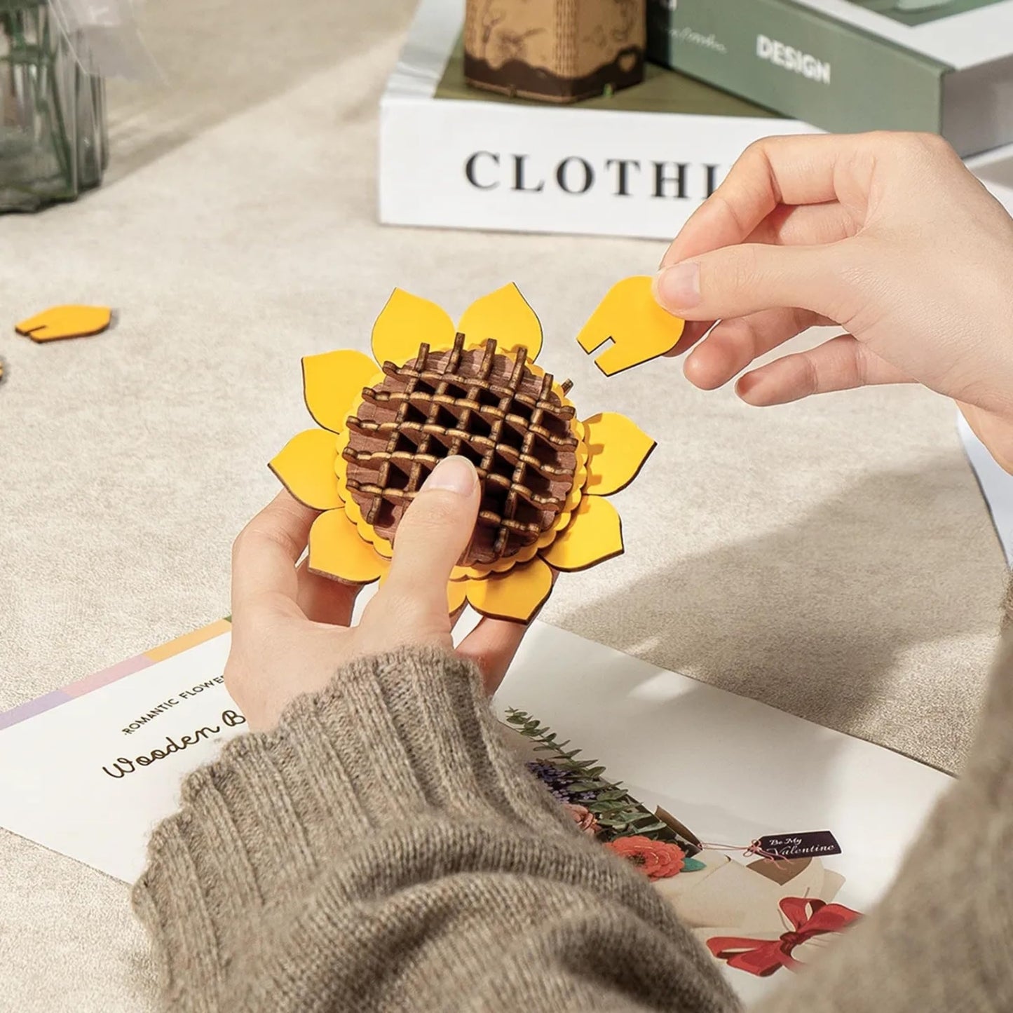 Hands Craft 3D Wooden Puzzle Craft Set – Botanical Garden Collection, DIY Building Kit with 3D Flower Puzzles - Sunflower, Lilac, Rose, Camellia. Decorative Wooden Floral Art for Home Decor