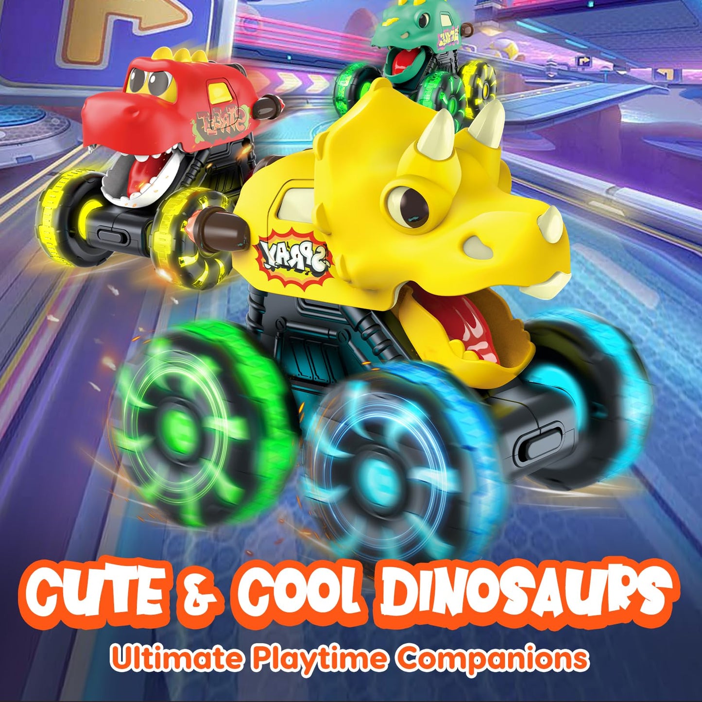Monster Truck Toys Dinosaur Cars for Toddlers 1-3, Press and Go Cars Truck Toys for 1 2 3 Year Old Boys Girls Gift, Light Up Boy Toy Dinosaur Cars for 1 2 3 One Two Year Old Boy Birthday Gifts (Small)