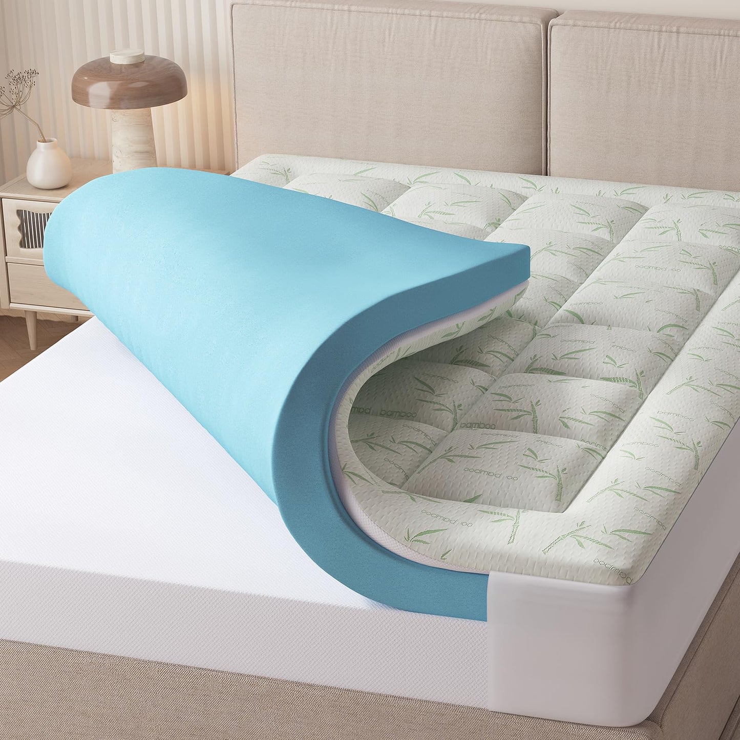 DUMOS Dual Layer Memory Foam Mattress Topper Twin, Gel Memory Foam Mattress Topper and Pillow Top Mattress Pad Cover for Body Pressure Relief, Soft Thick Topper with 8-16 Inch Deep Pocket