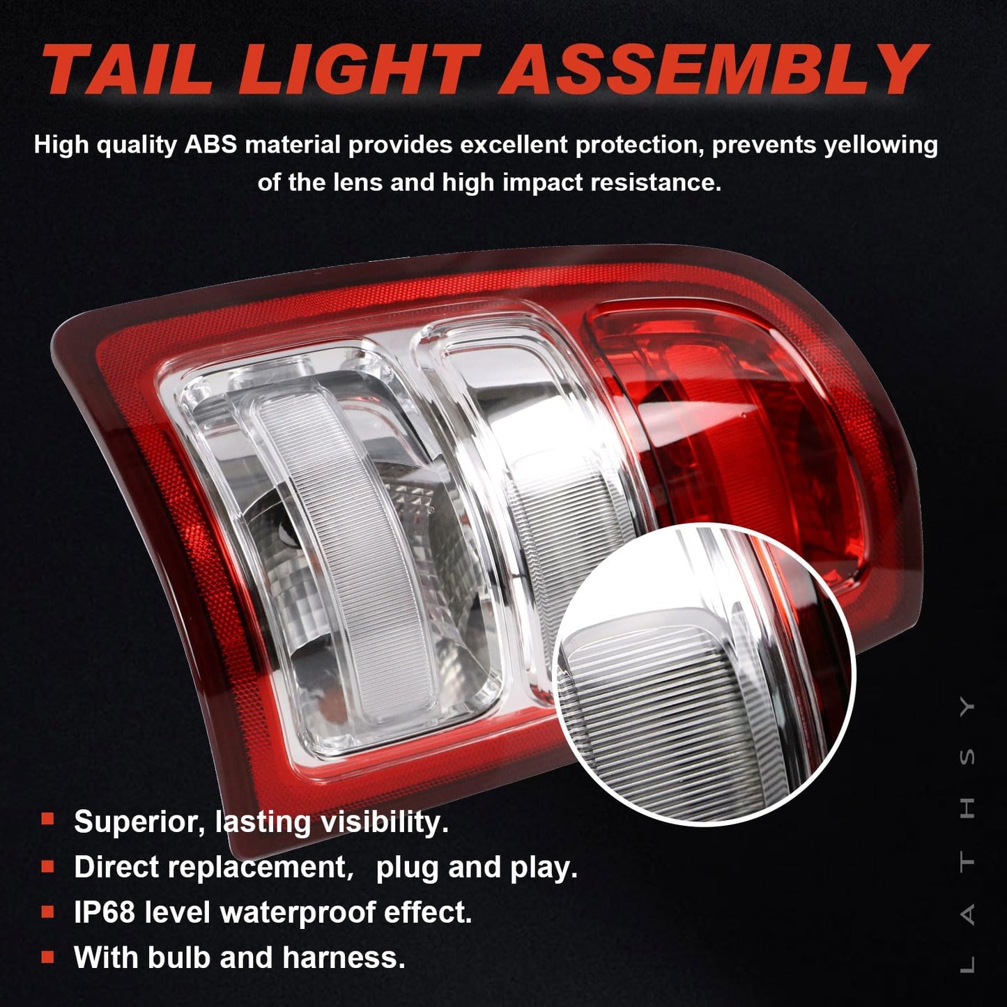 Lathsy Tail Lights Red Bezel Compatible With 2019-2023 Dodge Ram 2500 Left Driver Side Replace:68361715AD
