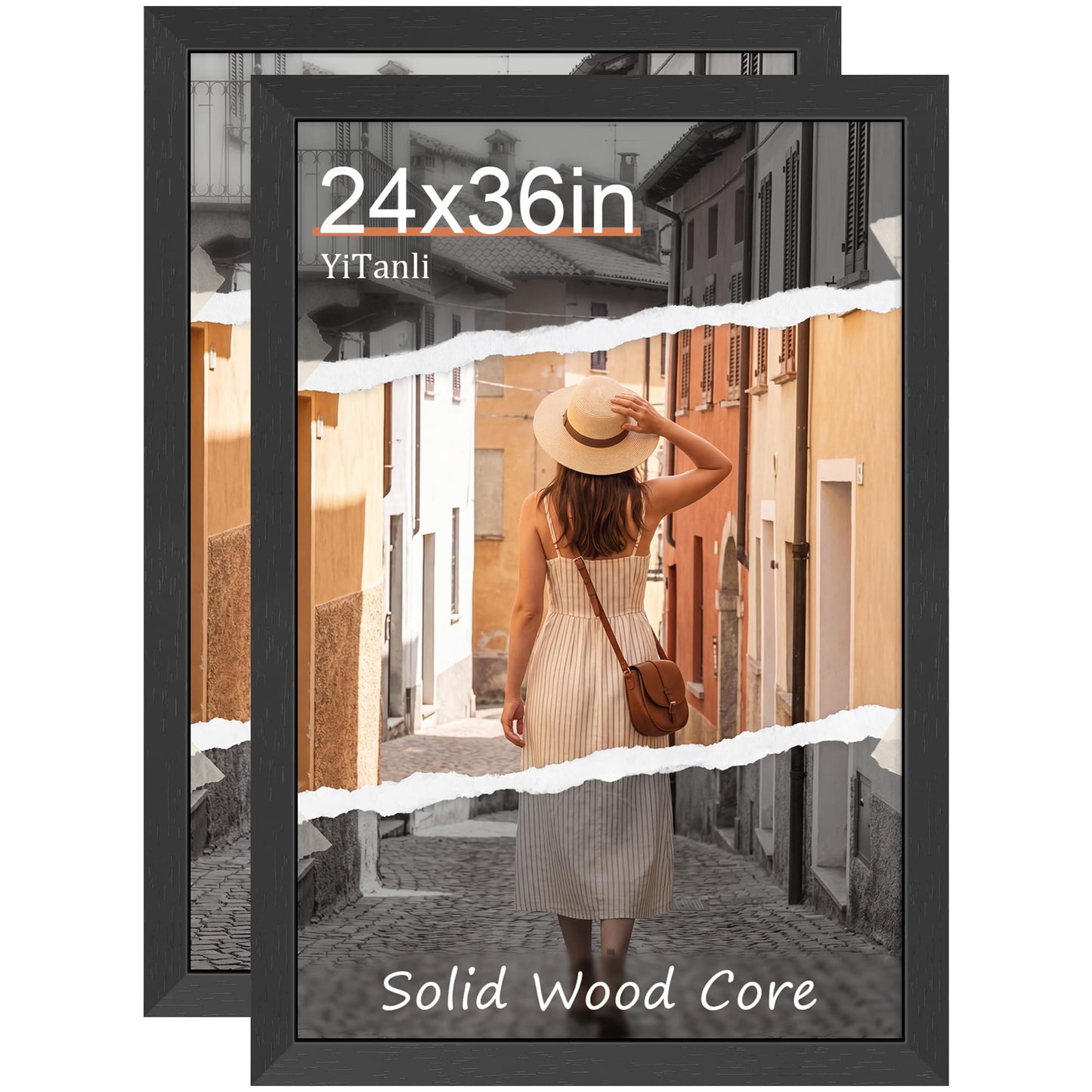 YiTanli Solid Wood 24x36 Poster Frame 2 Pack, Black Poster Frames 24 x 36 inches for Pictures and Art Prints, Textured 36x24 Picture Frame Horizontal or Vertical Wall Mounting