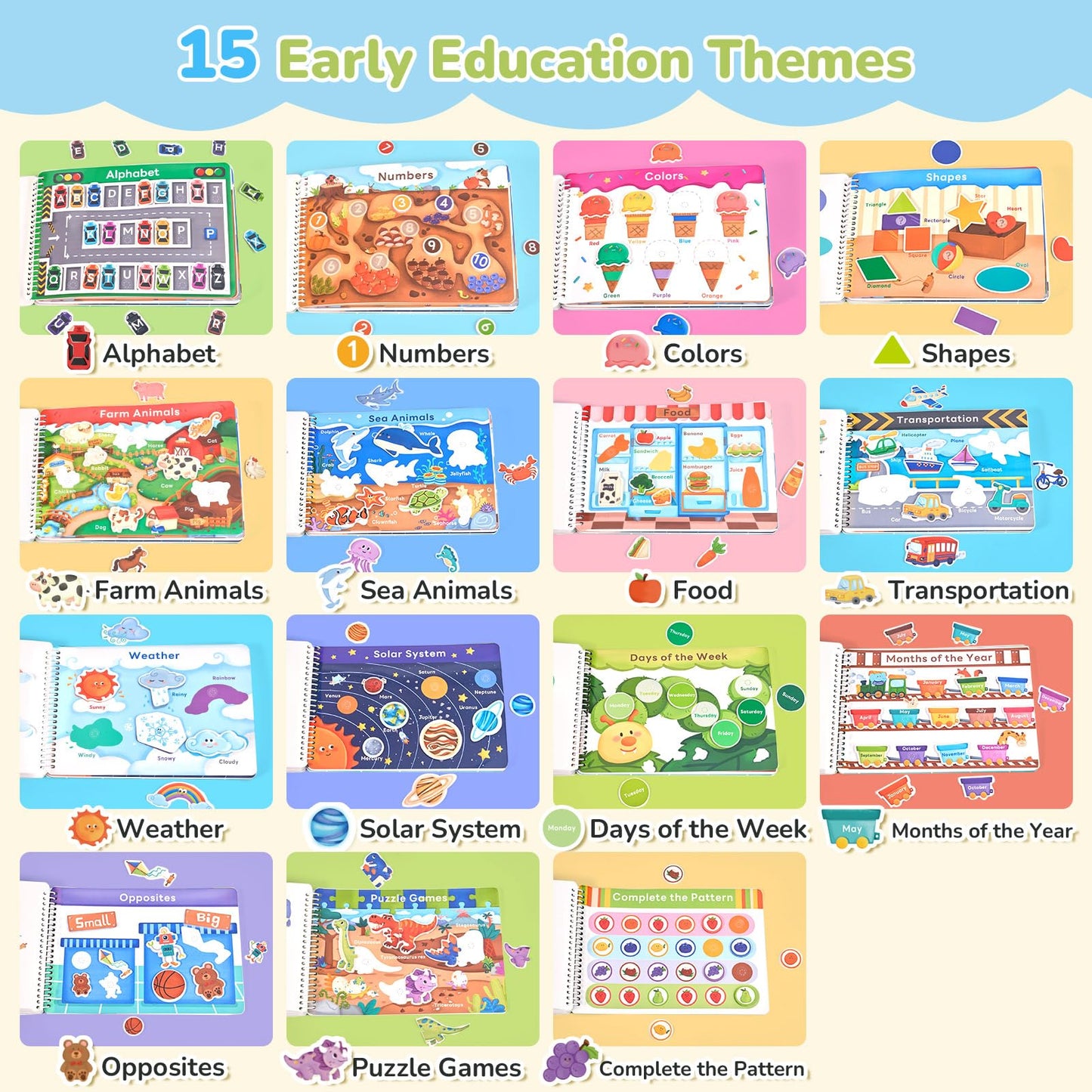 JoyCat Preschool Busy Book for Toddlers 3-5, Learning Activities Books, Educational Sensory Toys, Autism Learning Material, Birthdays Presents for Boys Girls (English Version)