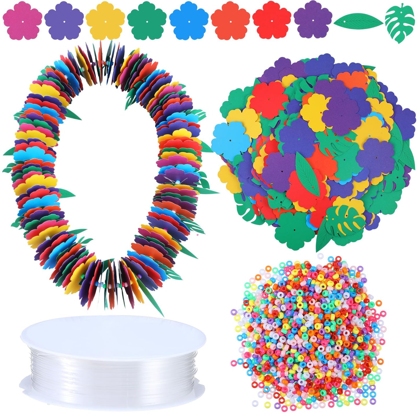 Yunlly Hawaiian Lei Making Craft Kit Makes 24 Paper Flower Necklace VBS Vacation Bible School Supplies Flower Luau Crafts for Hawaiian Luau Tropical Party Decoration DIY Craft (Chic Style)